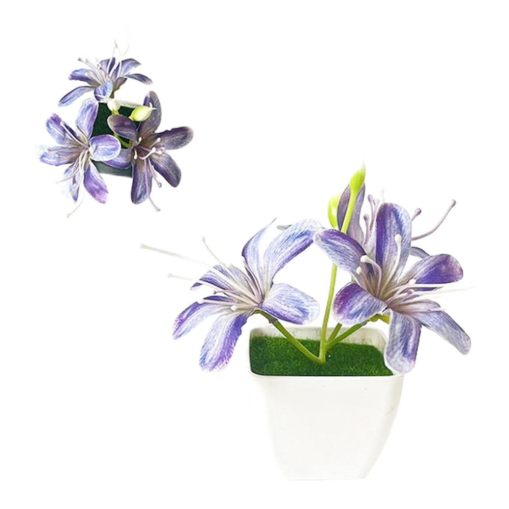 Artificial 3 Stem Jasmine in Small Pot for Modern Minimalist Home Office Decor