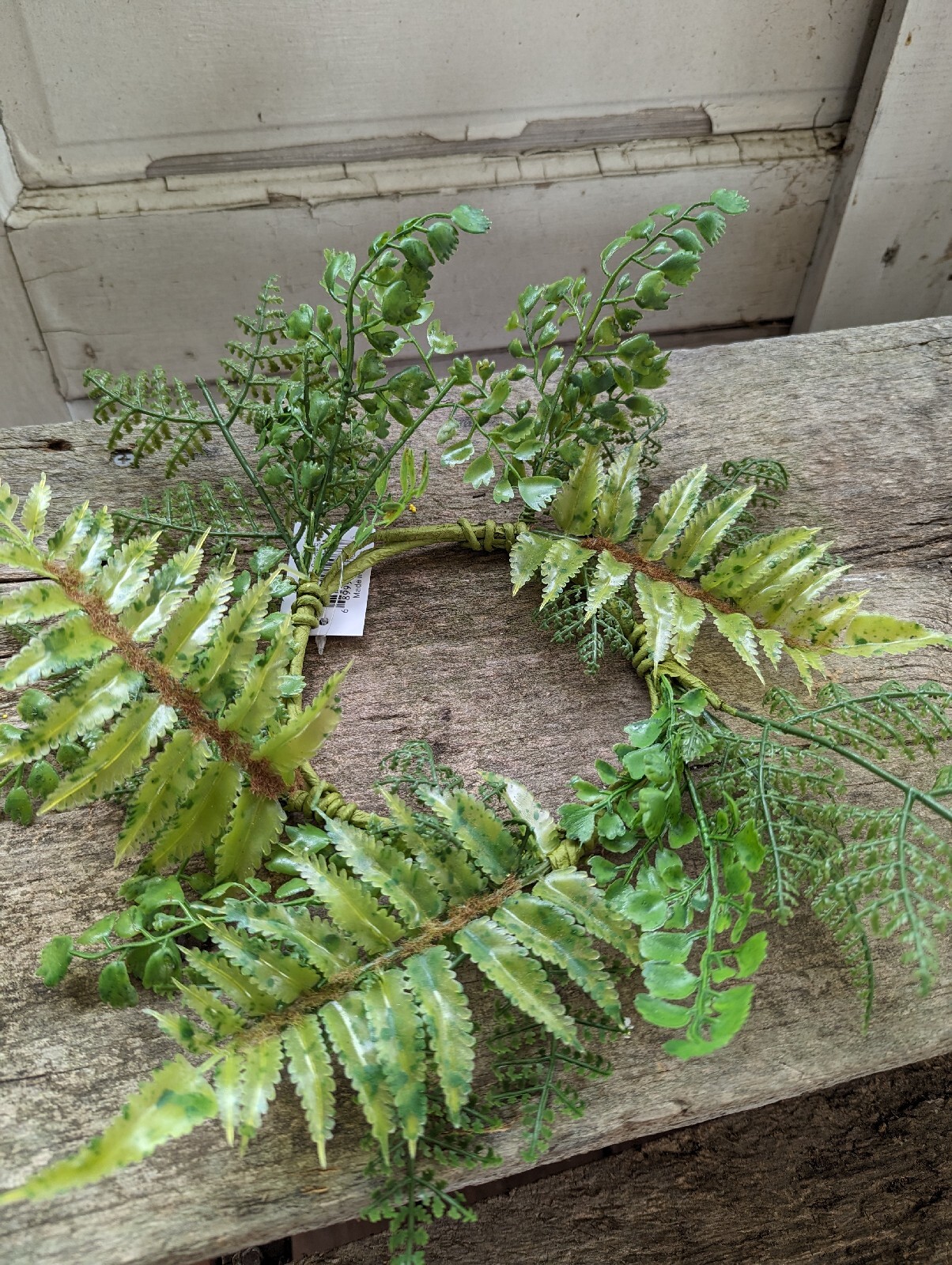Artificial GREEN FERN CANDLE RING Floral Wreath 4.5″ In / 12″ out Summer/Fall