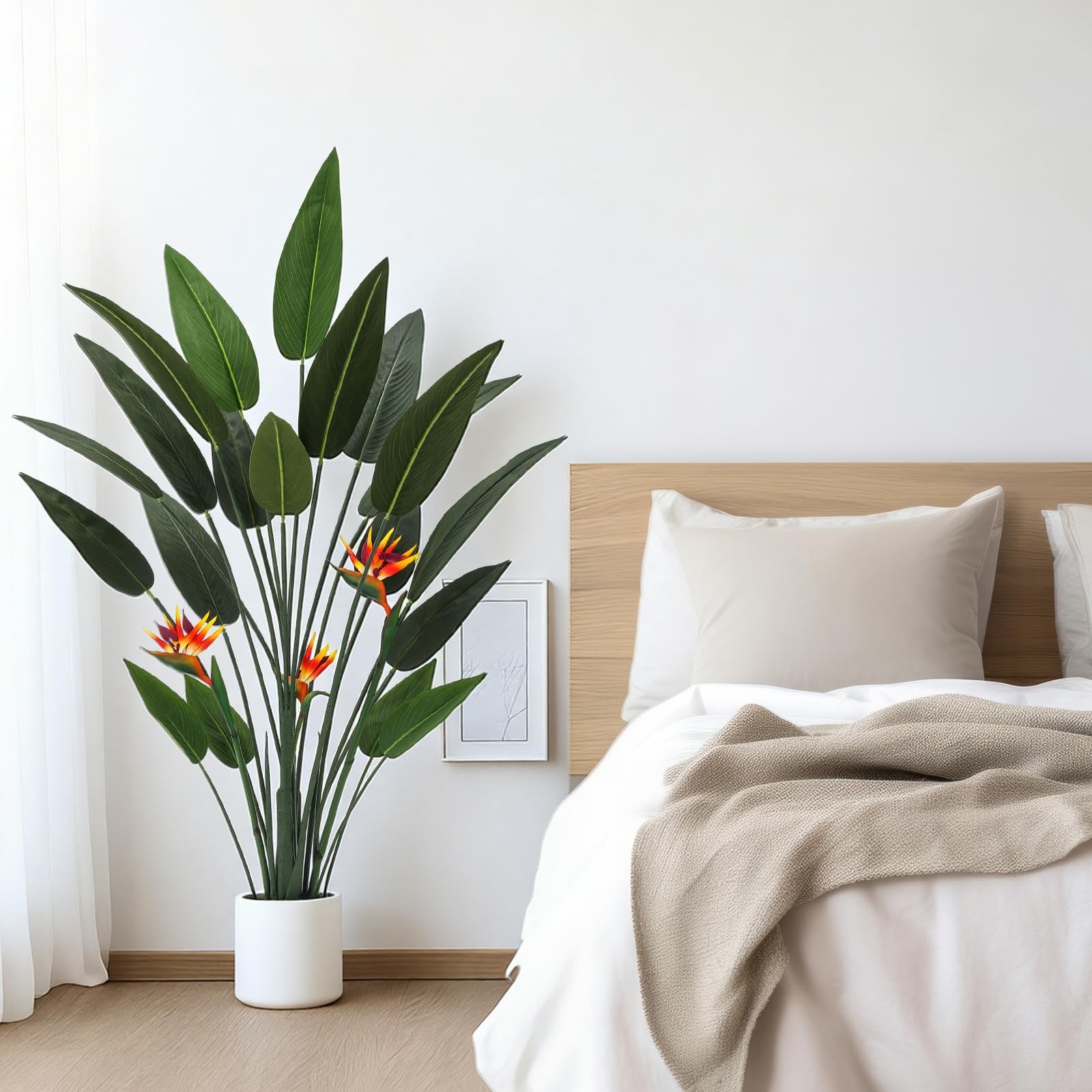 2 Pcs 5 ft Artificial Bird of Paradise Plant Faux Banana Leaf Tree Tall Lifel…