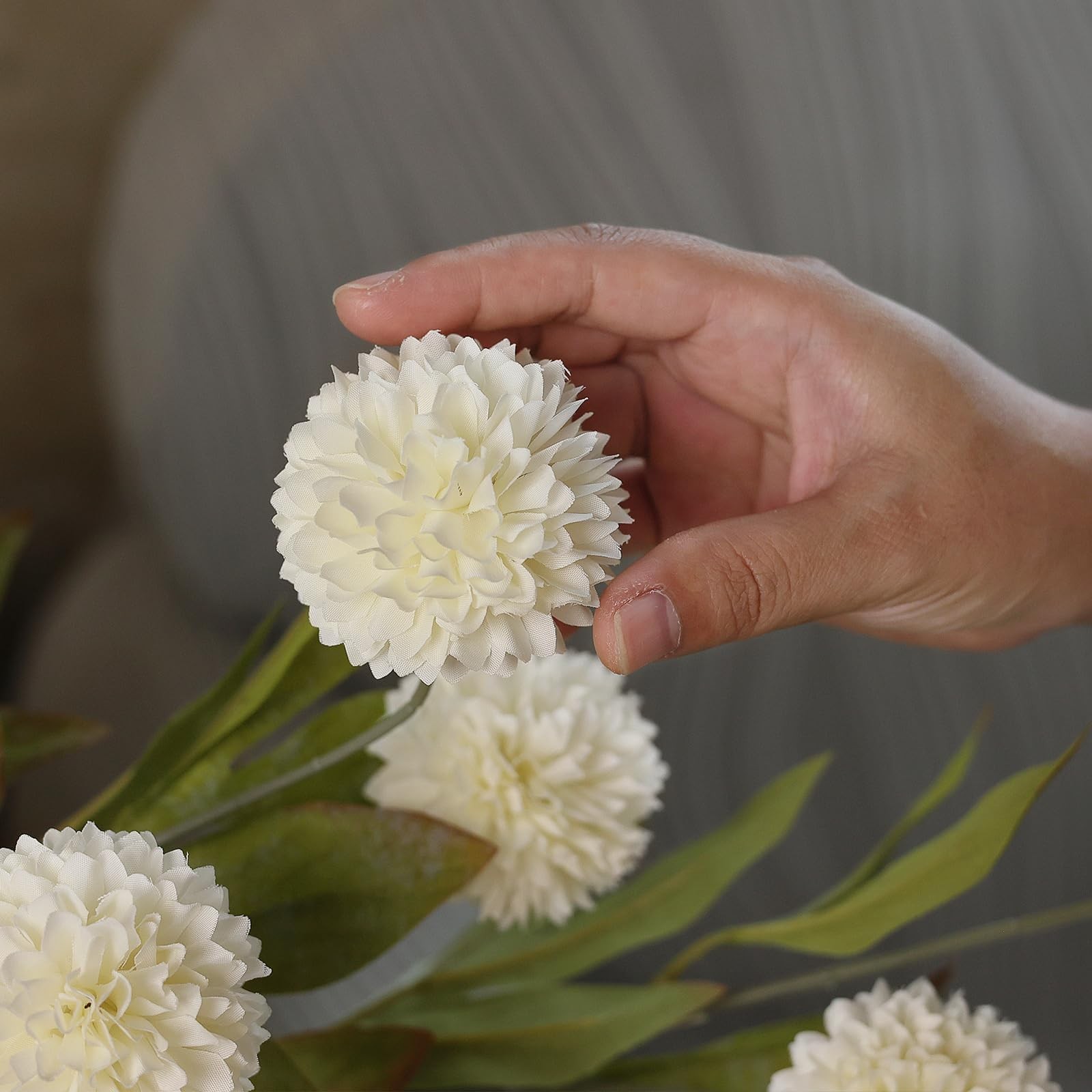 6 Pcs Faux Silk Pompon Mum Artificial Flowers for Vase -27″, Bulk Fake Chrysa…