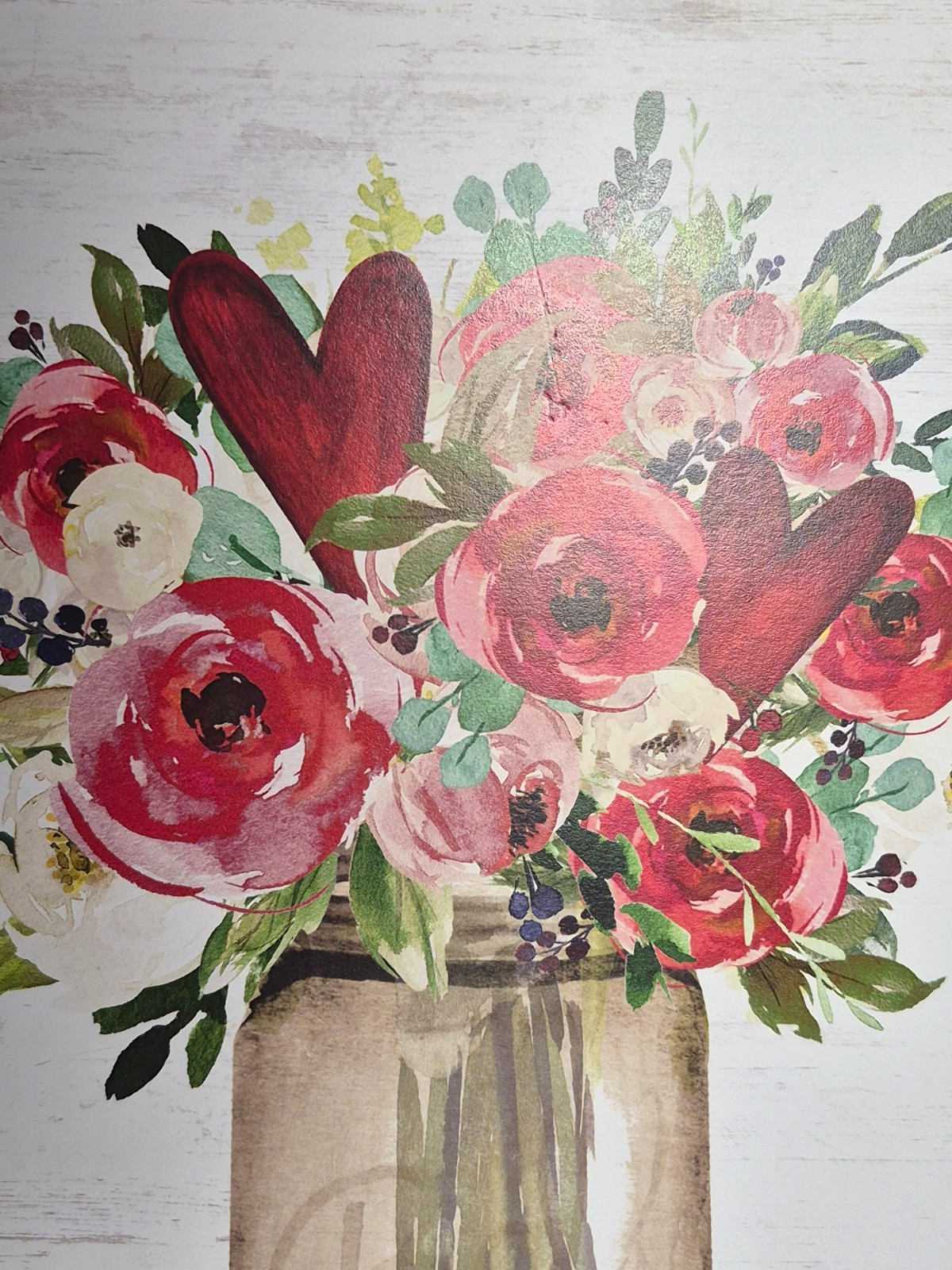 Rustic Farmhouse Floral Wall Art 11×14 Mason Jar Flowers Red Roses