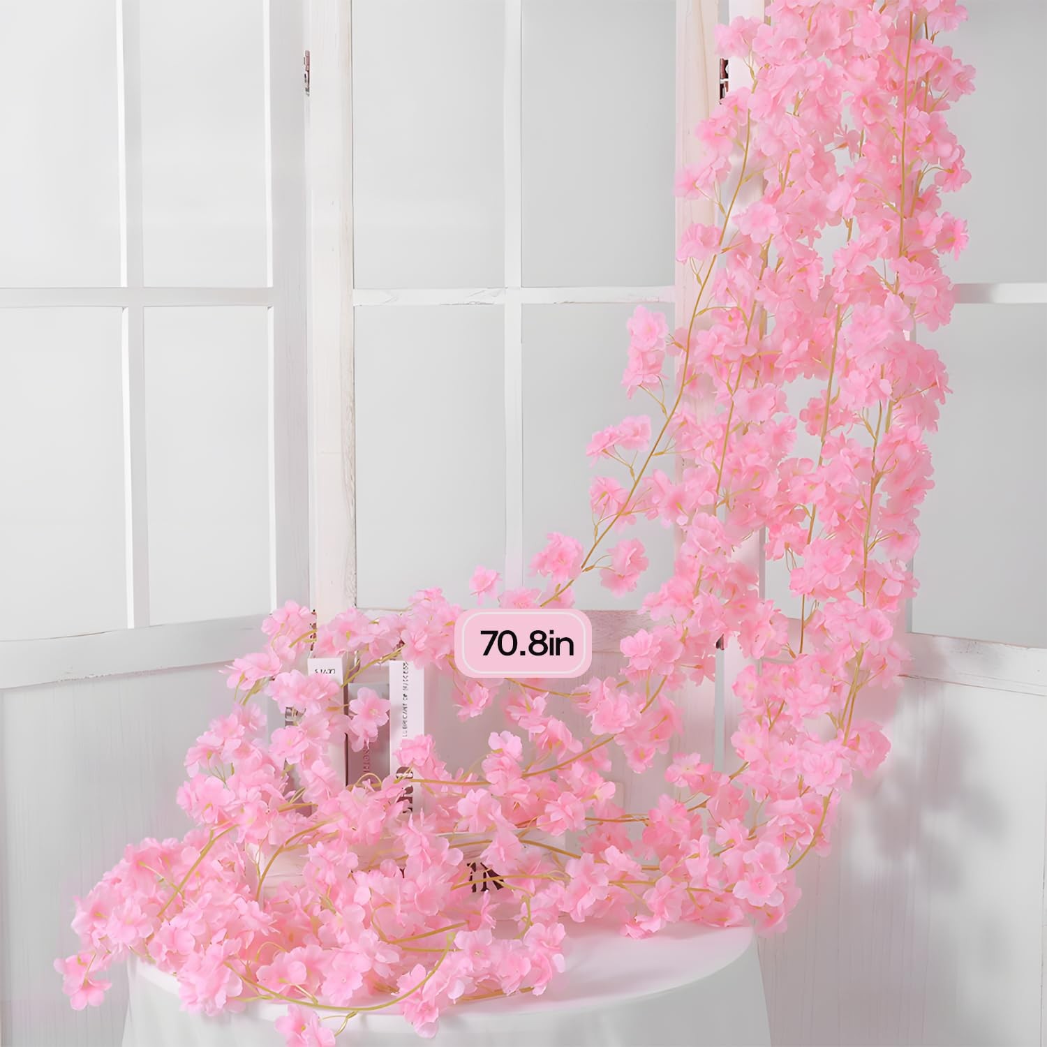 3pcs 5.91 ft Artificial Silk Cherry Blossom Sakura Vines – Deep Pink Hanging …