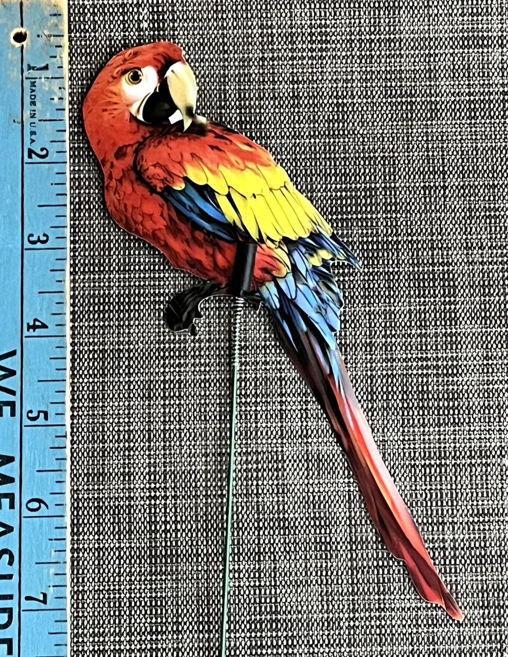 Bird Picks Lot of 3 Plastic Wire Plant Stems Chickadee, Scarlet Macaw, Blu Macaw