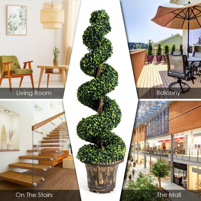2Pcs 4FT Artificial Boxwood Spiral Tree W/Realistic Leaves Indoor Outdoor Office