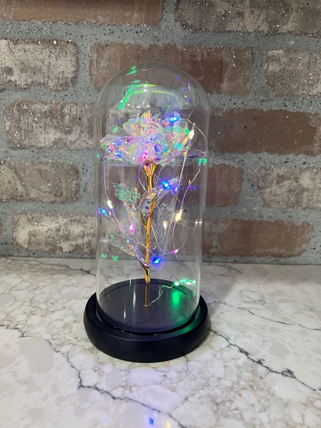 Galaxy Rose in Glass Dome with Multi-Color LED Lights, 8 Inch