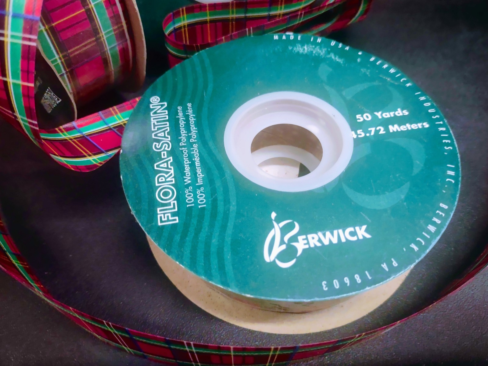50 Yards Flora-Satin Waterproof Ribbon #9 Tartan Plaid Red Scottish Check 1.25″