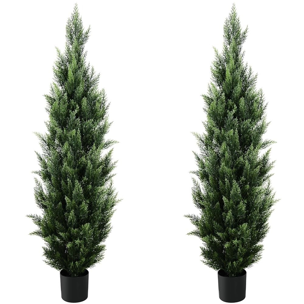 2Pcs150cm Fake Decorative Cypress Shrub Tall Evergreen Houseplant for Home Decor