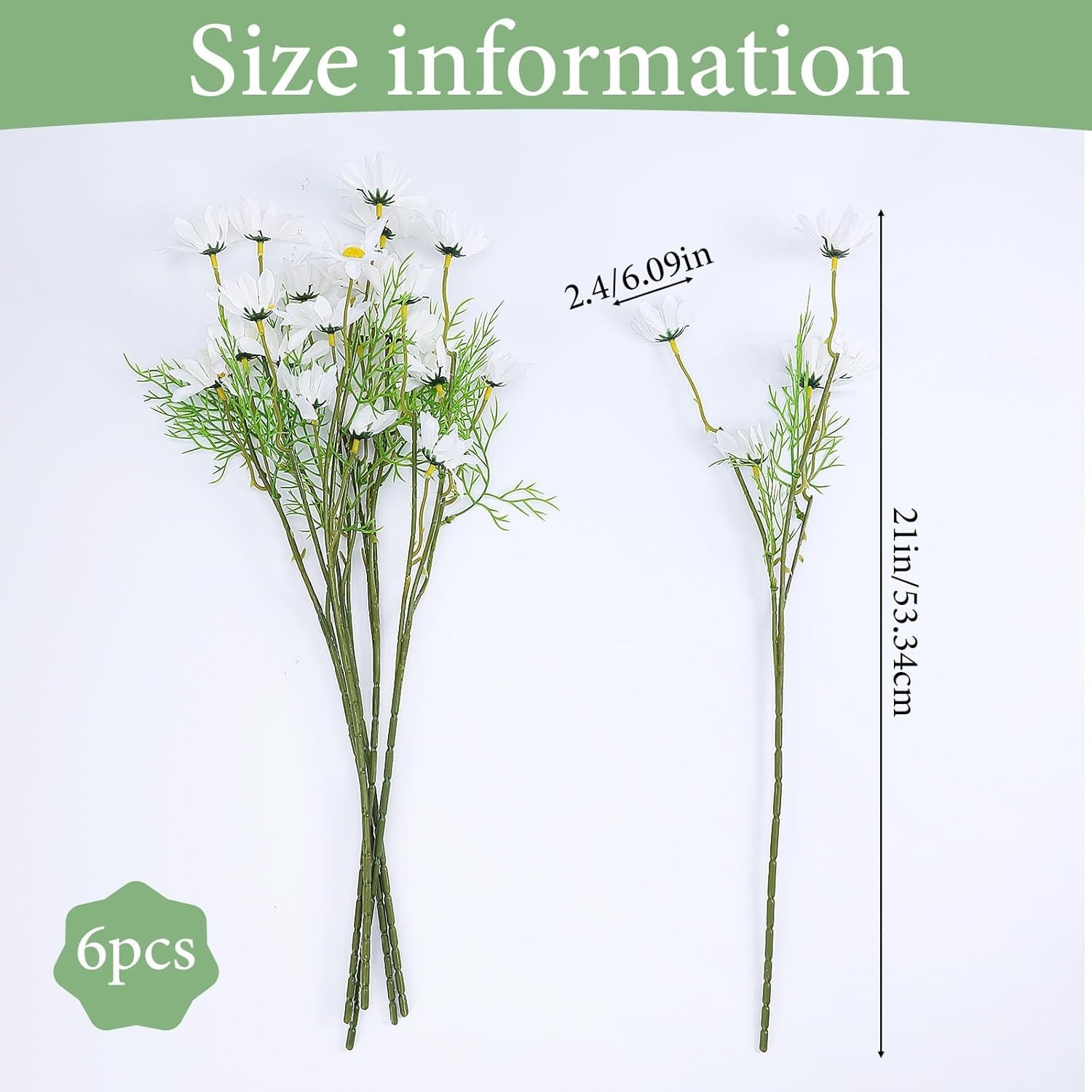 Set of 6 Realistic White Daisy Flowers – 21” for Indoor & Outdoor Decoration