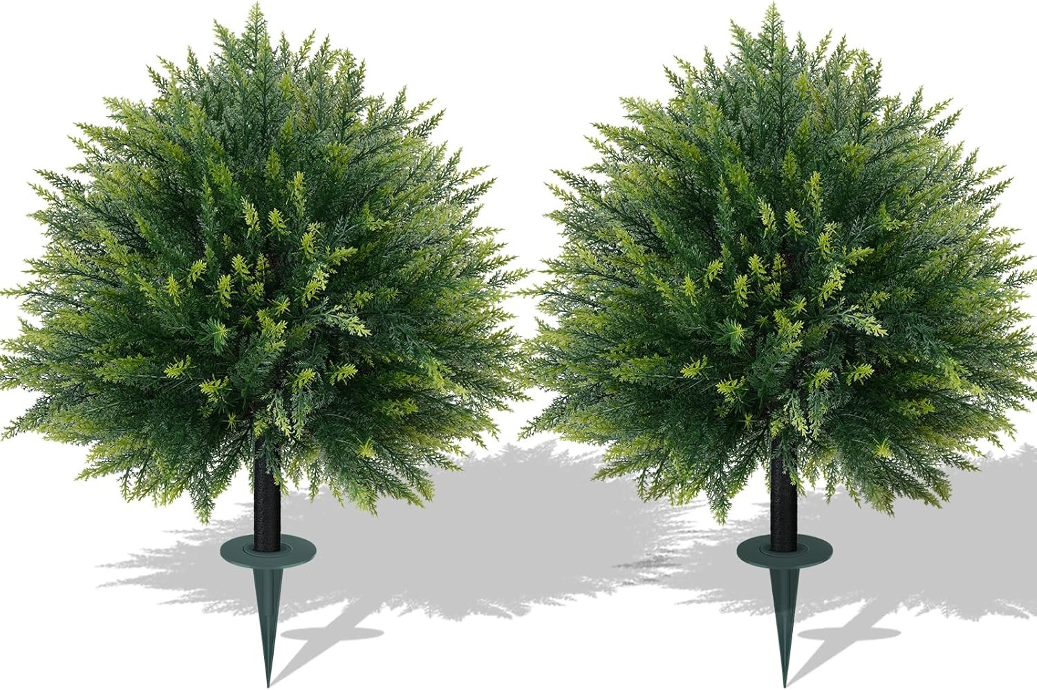 Artificial 28.7 Inches Cedar Topiary Trees with Ground Spike, 2 Pieces Fake Pine