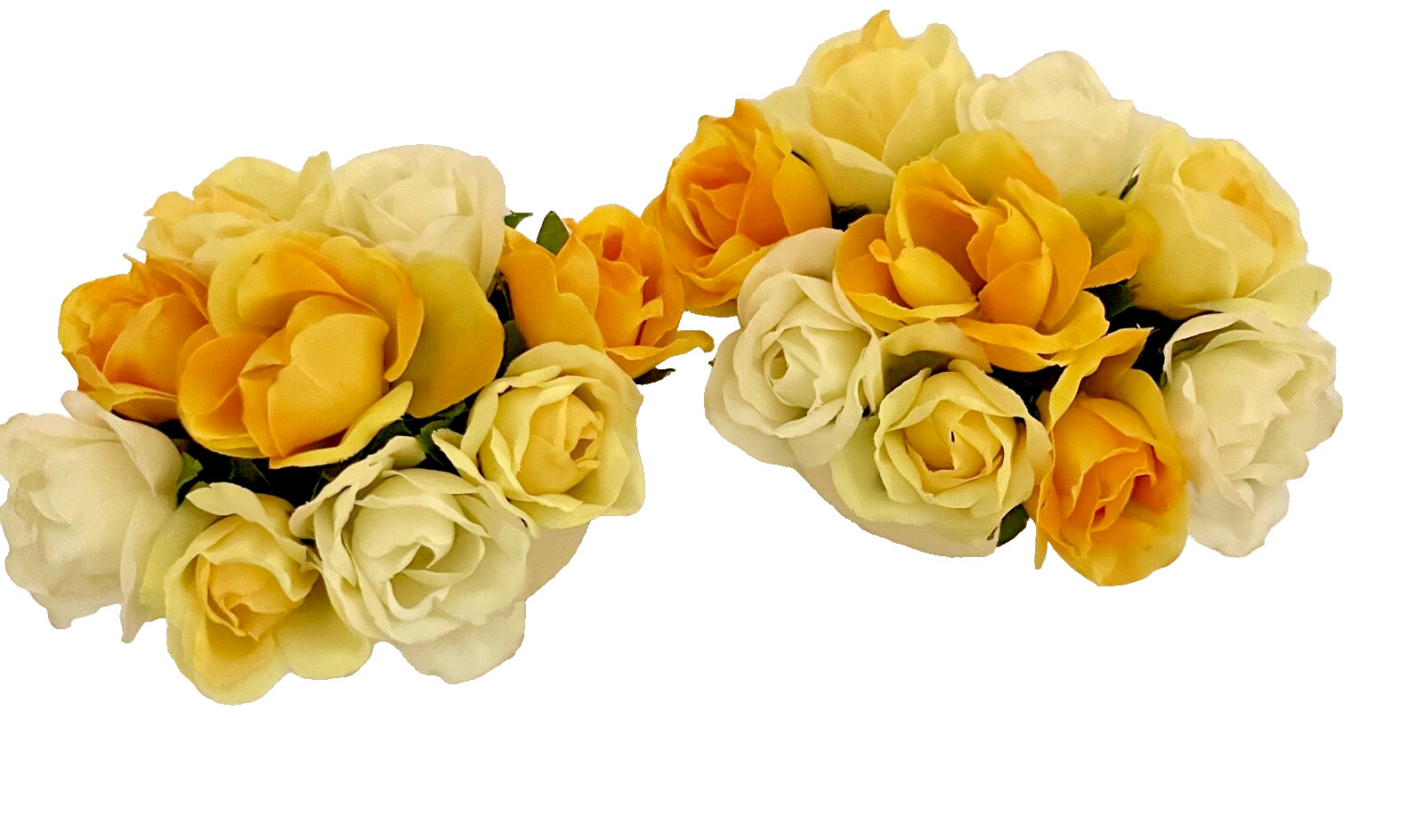Set of 2 Silk Yellow Faux Rose Miniature Clay Pots Home Accessory Decor Gifts