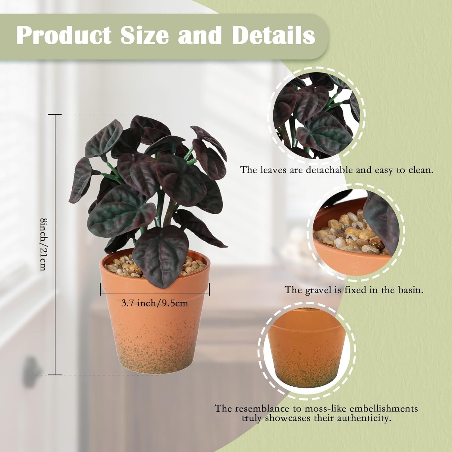 2 Pack 8in Purple Red Artificial Faux Peperomia Potted Plant