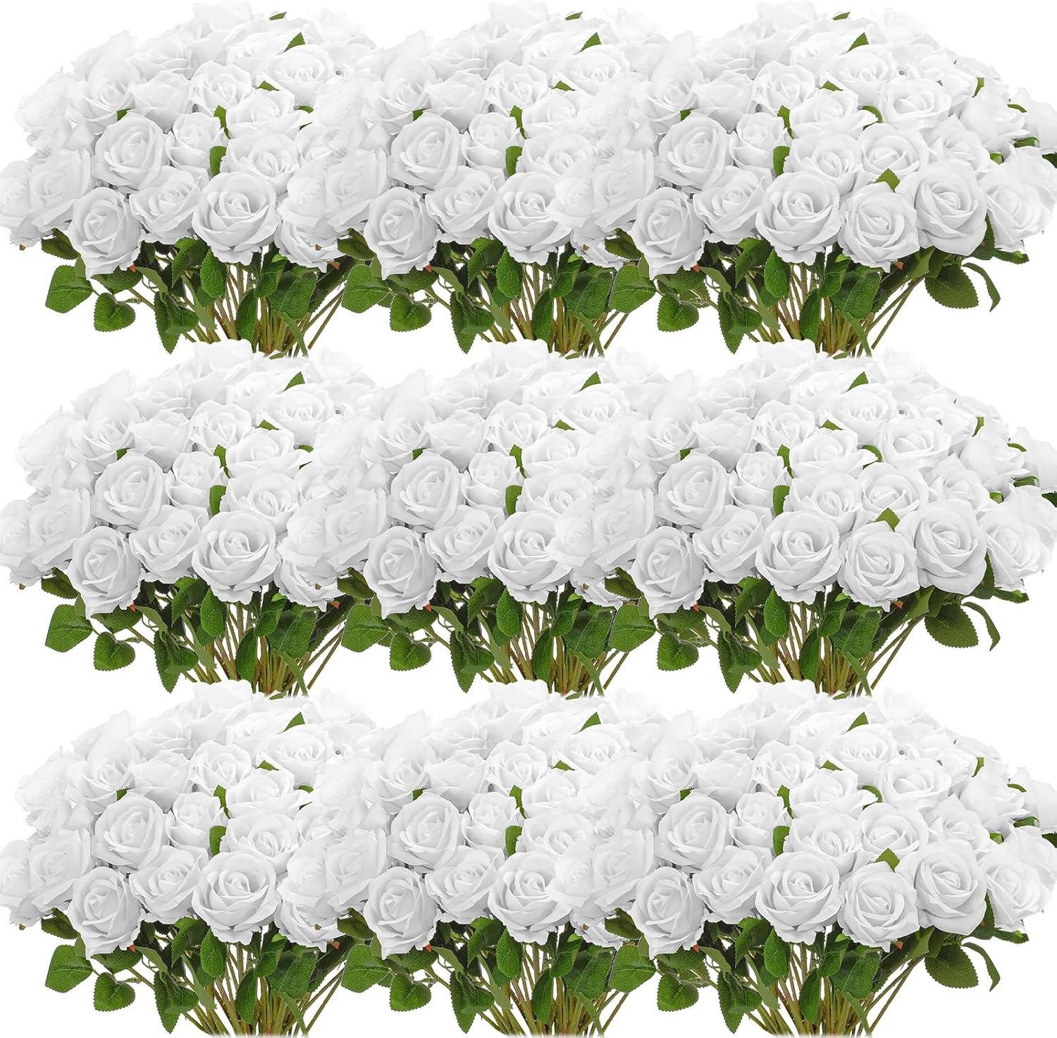 100 Pcs Realistic White Silk Roses for Wedding & Home Decor