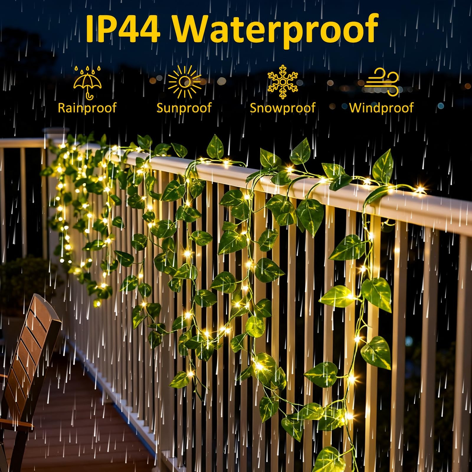 33Ft Vine with Fairy Lights Battery Operated, 100 Pothos Leaf Vine Lights wit…
