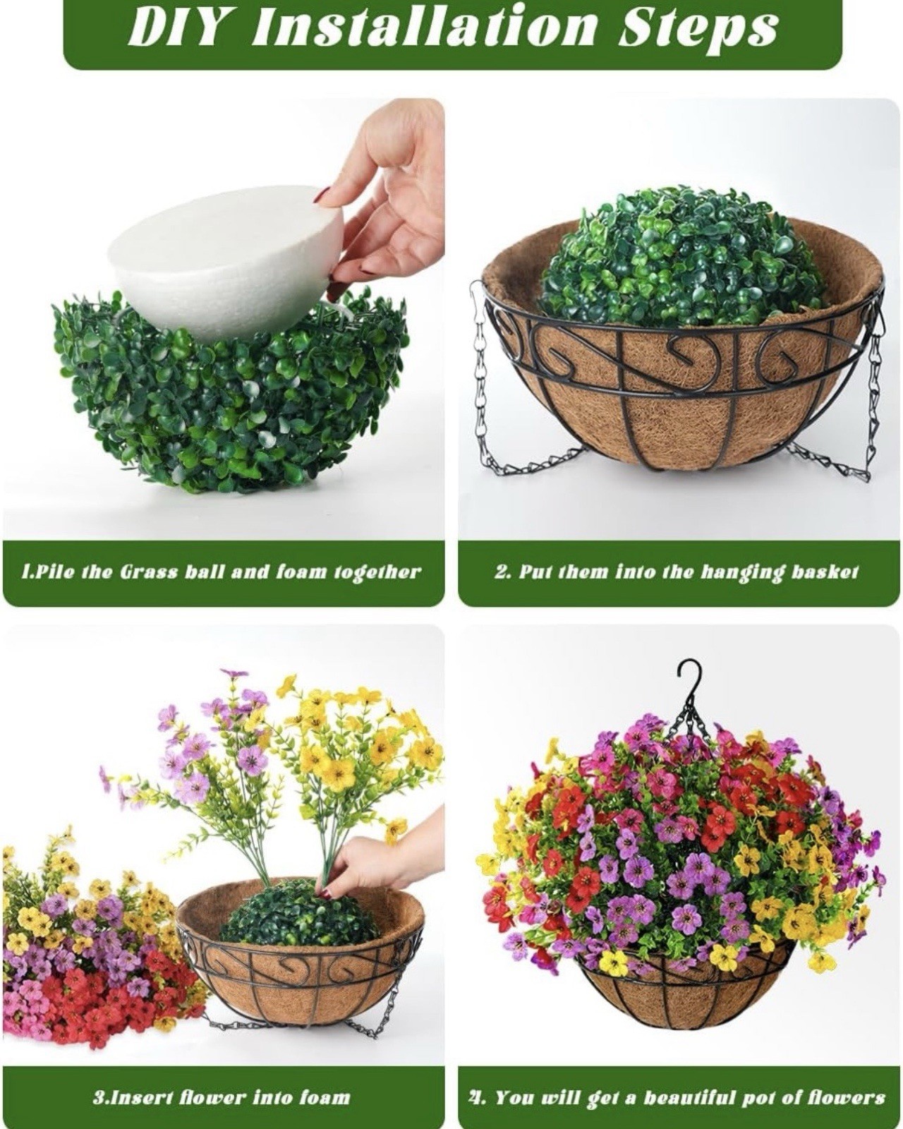 Artificial Faux Fake Hanging Flowers Plants Basket for Summer Outdoor outside