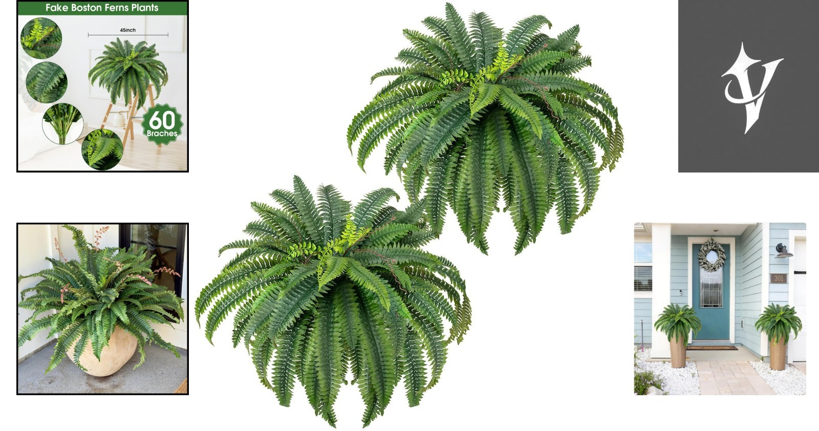 Washable Large Faux Ferns 45″ – Set of 2 for -Round Indoor & Outdoor Decor