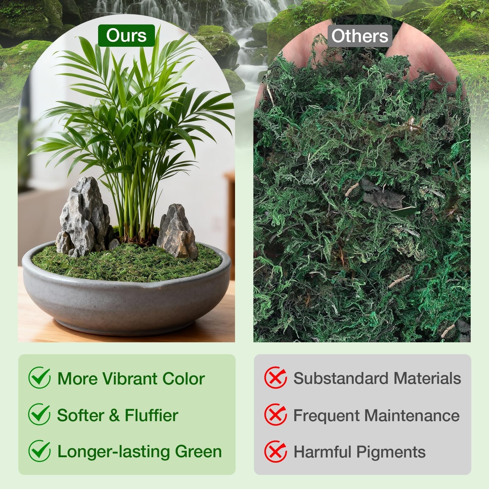 Fake Green Moss for Plants Indoor Pot Filler, 10oz Dried Artificial Faux Moss…