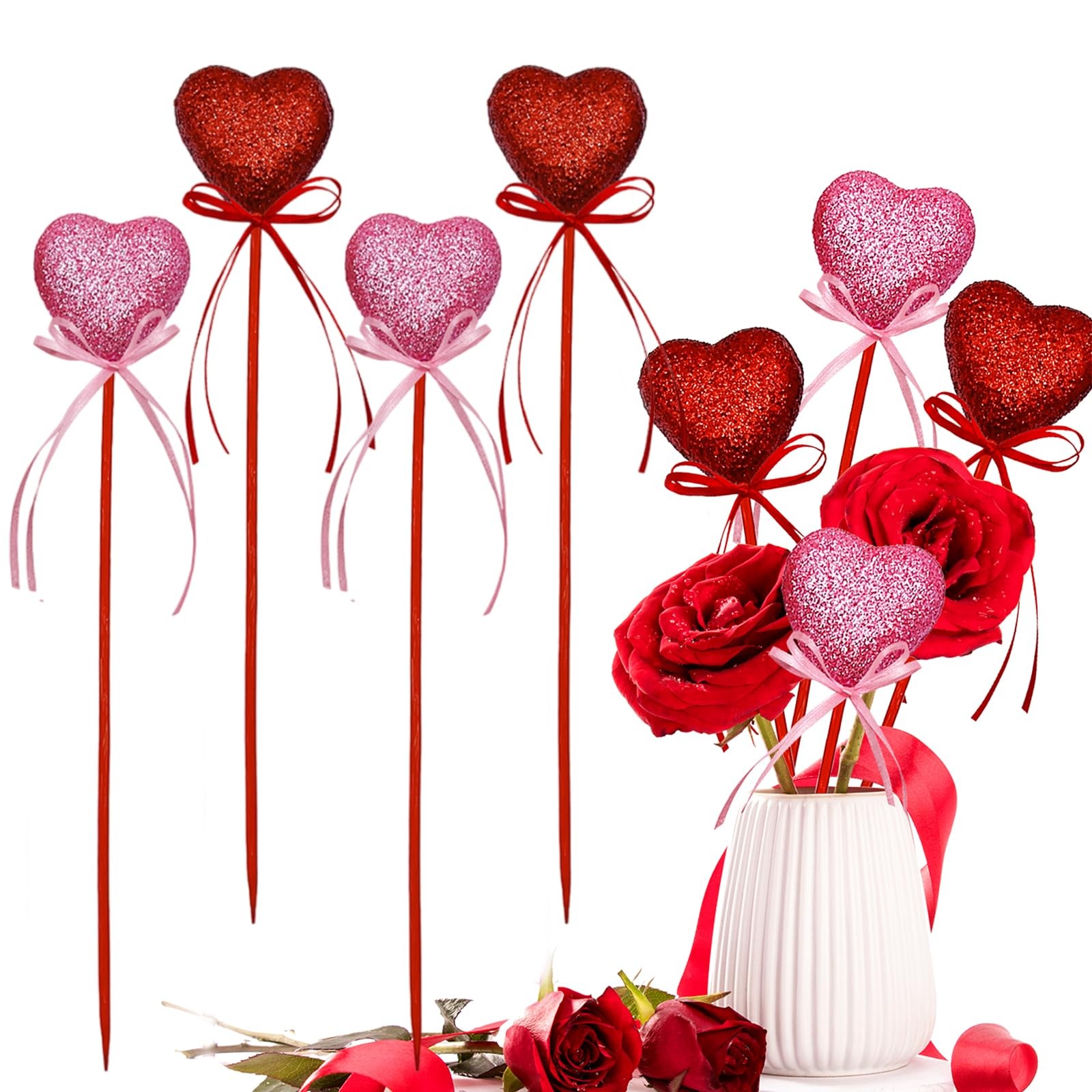 Valentine’s Day Glitter Heart Foam Picks Puffy Sparkly Heart on Sticks Valent…