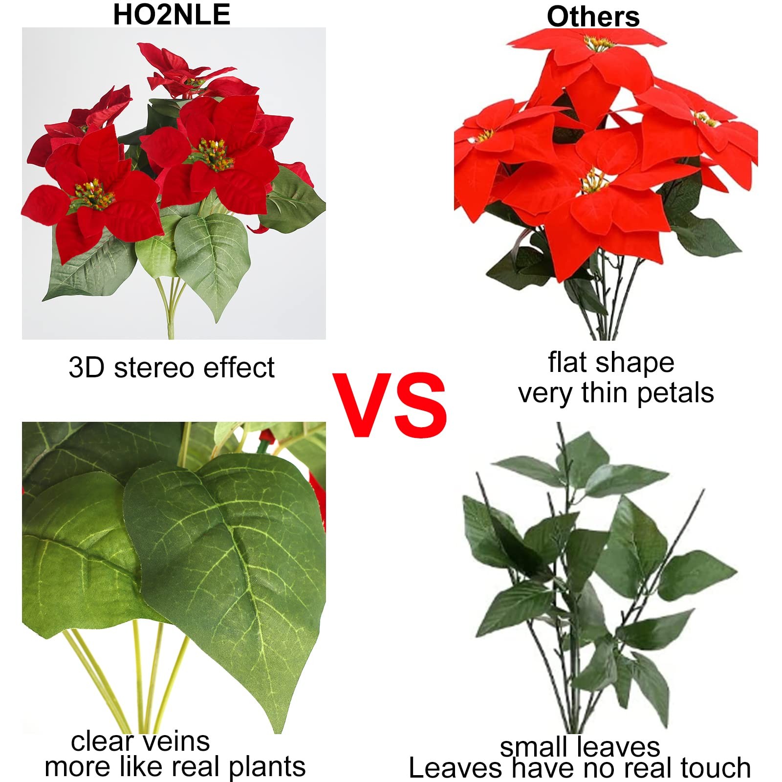 3 PCS Poinsettia Flower Christmas Artificial Bouquet 14 Inch Centerpiece