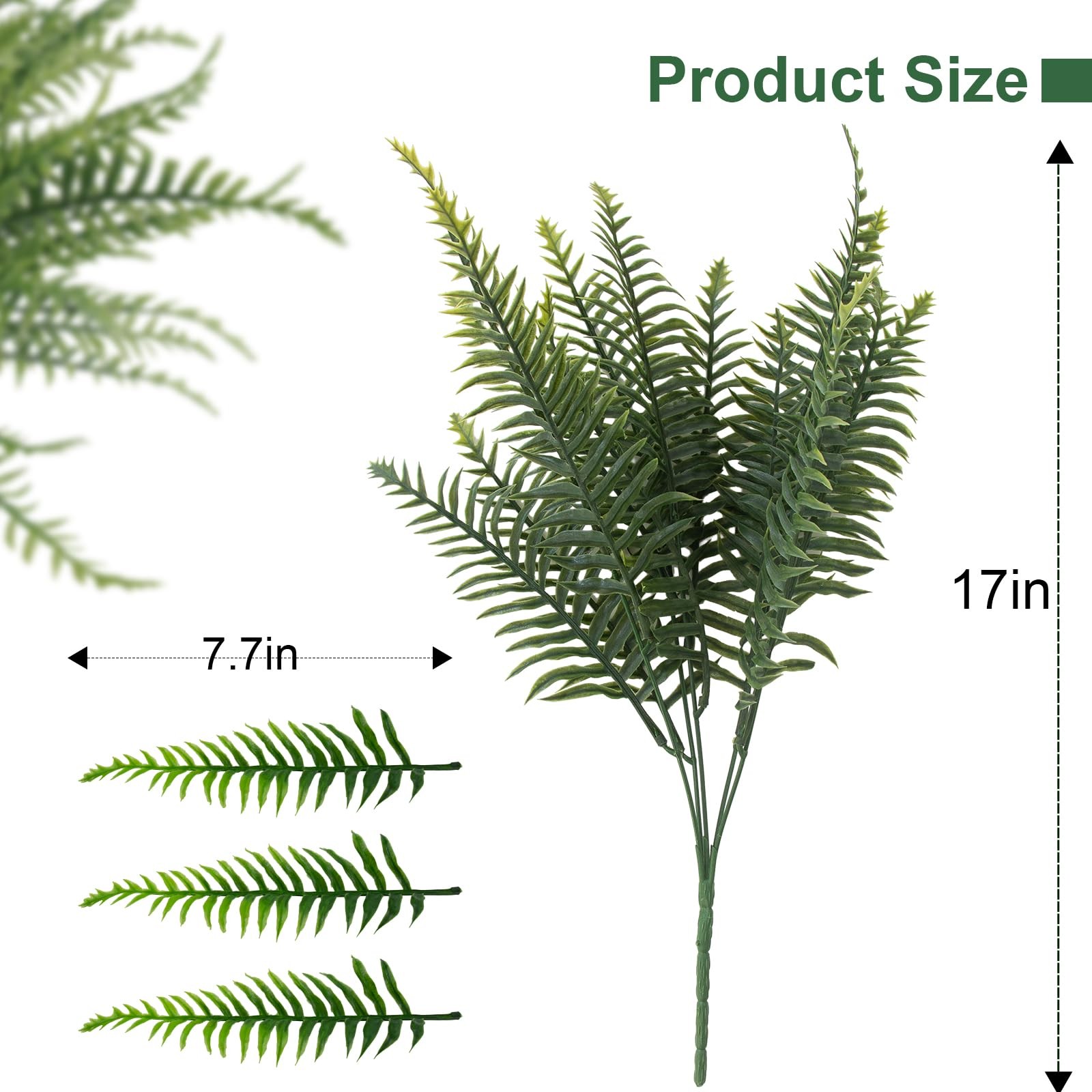 Artificial Ferns 12 Pcs Outdoor UV Resistant Faux Greenery Stems Garden Porch Pa