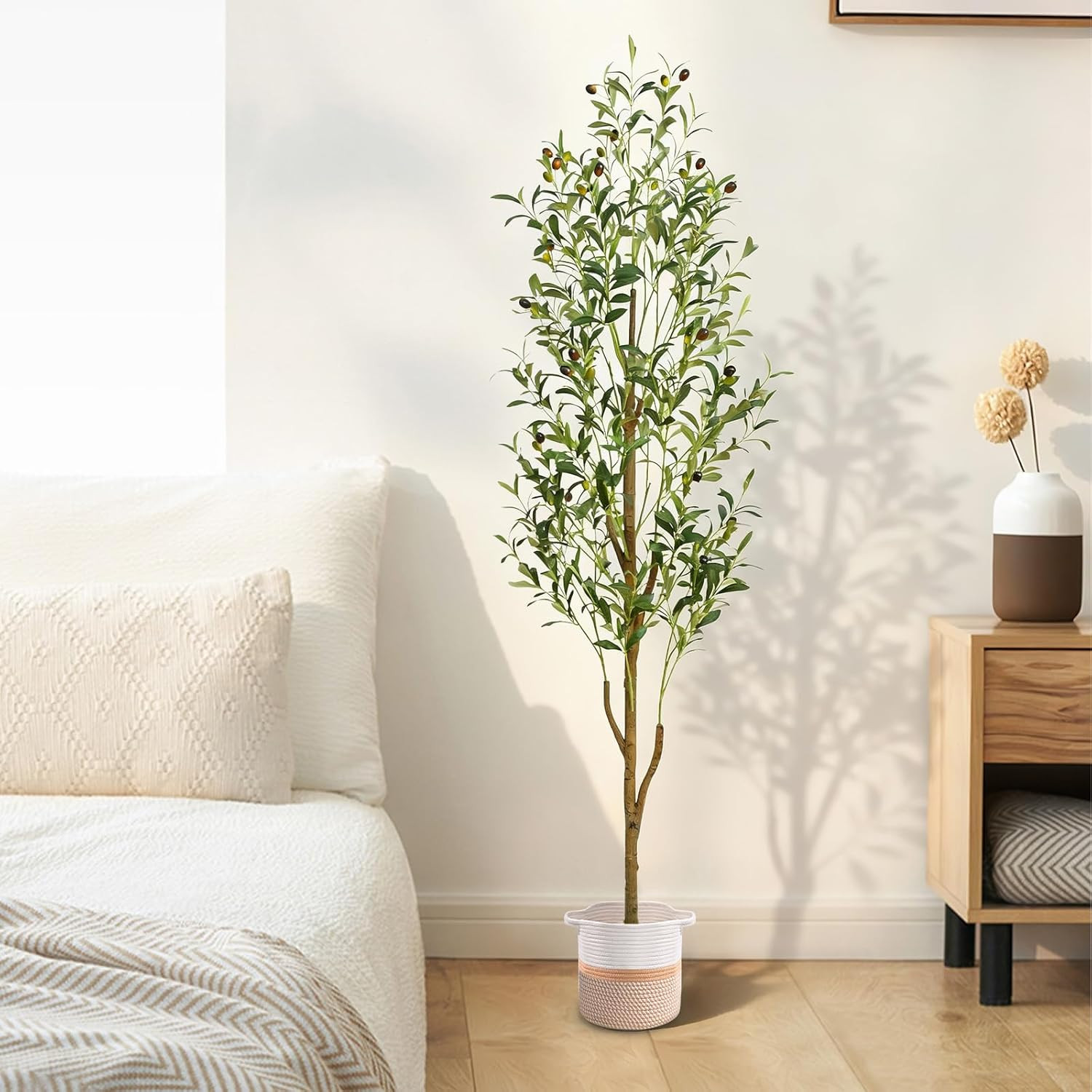 Waipfaru Artificial Olive Tree, 6FT Tall Faux Olive Trees with Planter & Basket,