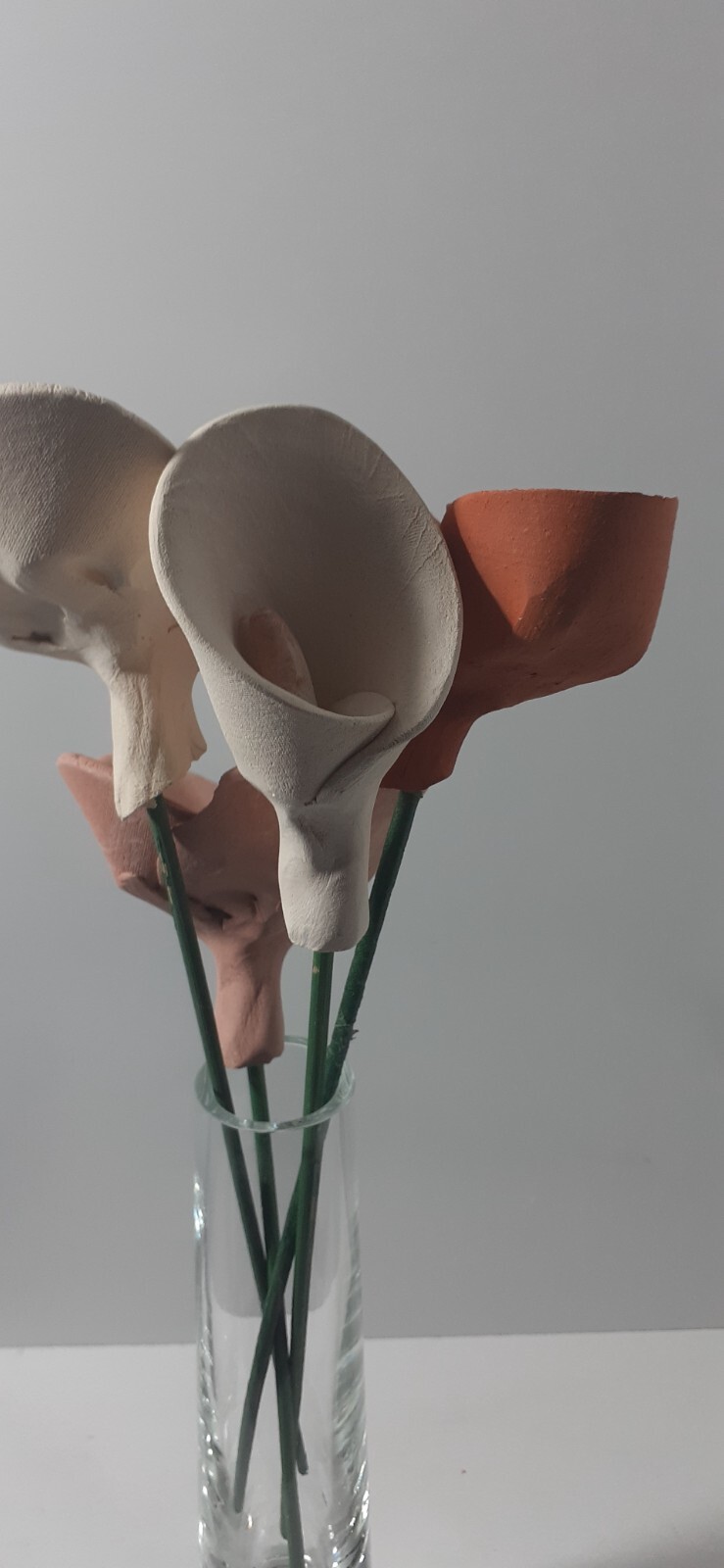 Vintage Capodimonte Handcrafted Porcelain Flowers Flexible Green Stem Clear Vase