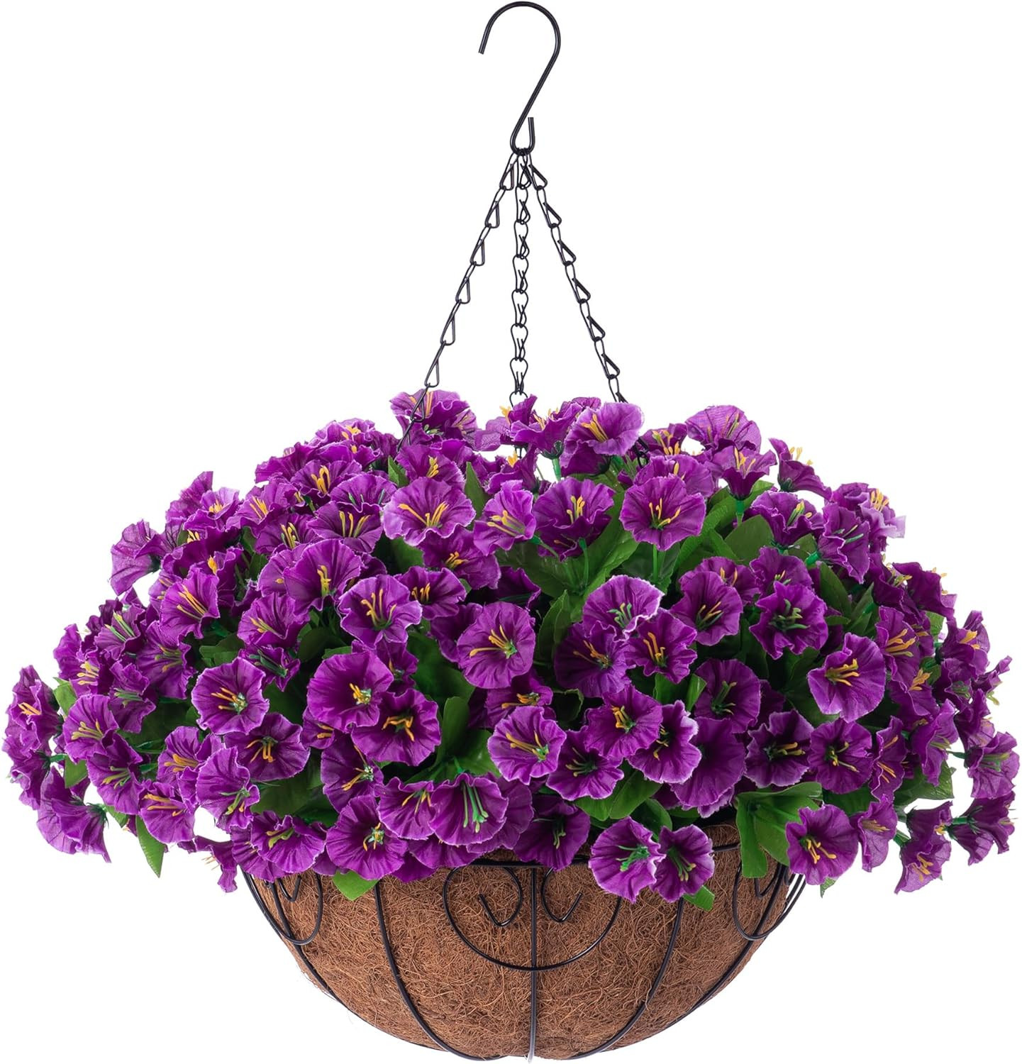 Ammyoo Artificial Hanging Flower Plants with Basket for Outdoor Decoration, Faux