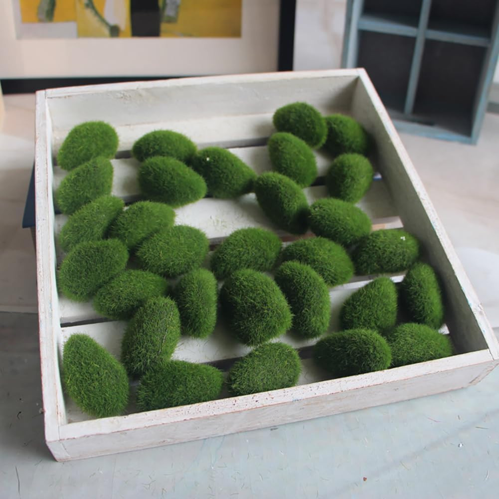 30 Pcs Green Artificial Moss Rocks for Fairy Gardens & Floral Decor