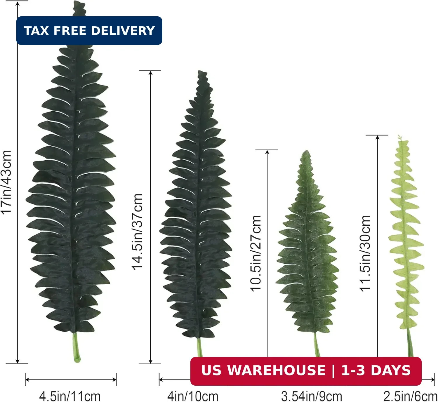 Artificial Ferns for Outdoors, Set of 2 Bouquets 33″ Diam Large Fake Ferns Faux