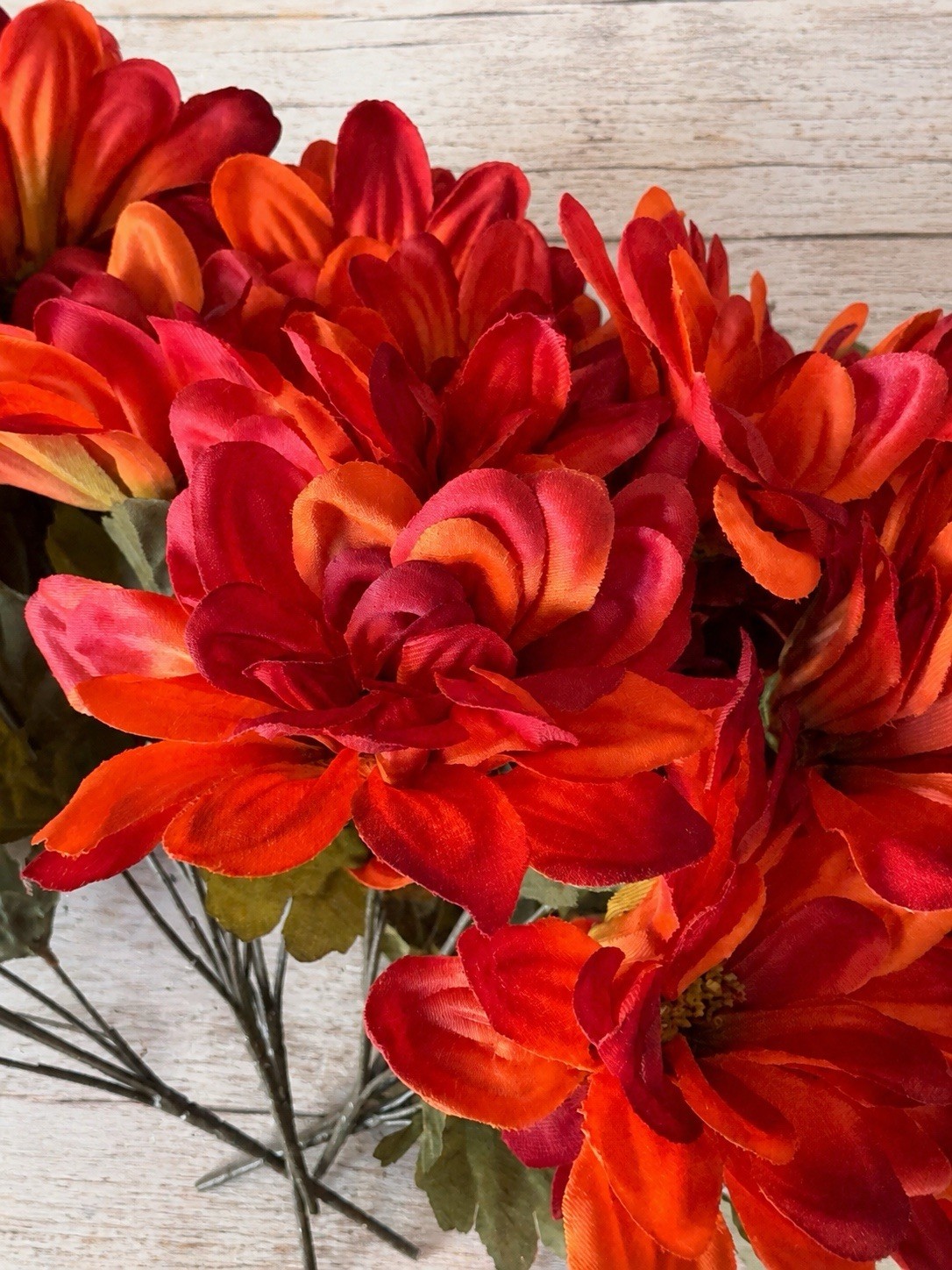 Artificial Orange Zinnia Bush Flower Stems Bundle – Lot of 6 Faux Floral Stems