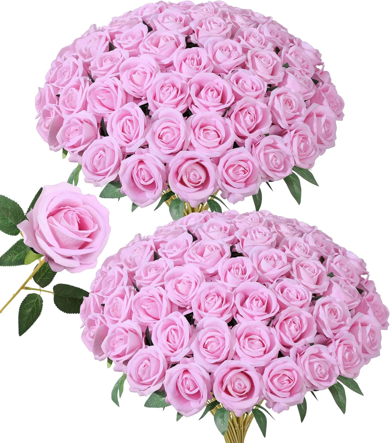 50 PCS Ivory Roses Artificial Flowers, Fake Roses with Stem Realistic Silk Roses