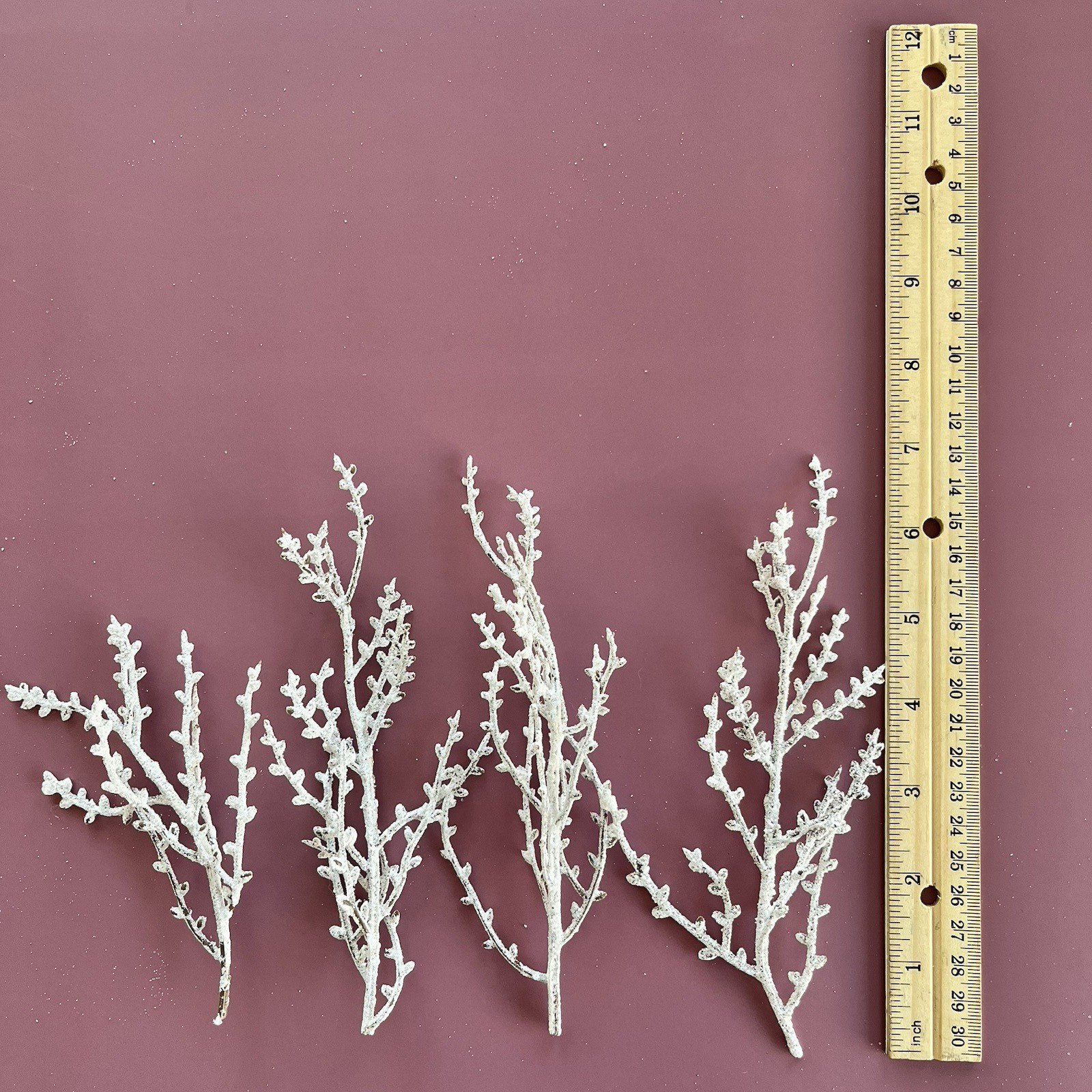 14 Silver Floral Picks Glitter Sparkle & 18 White Flocked Sparkle Twigs Sprigs
