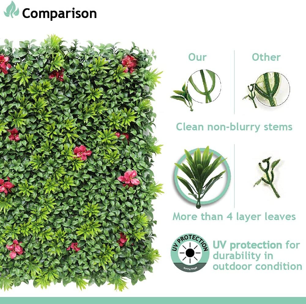 40″x 40″ Artificial 3D Faux Ivy Fence Mixed Panel Mat Wall Fence Hedge Decor #01