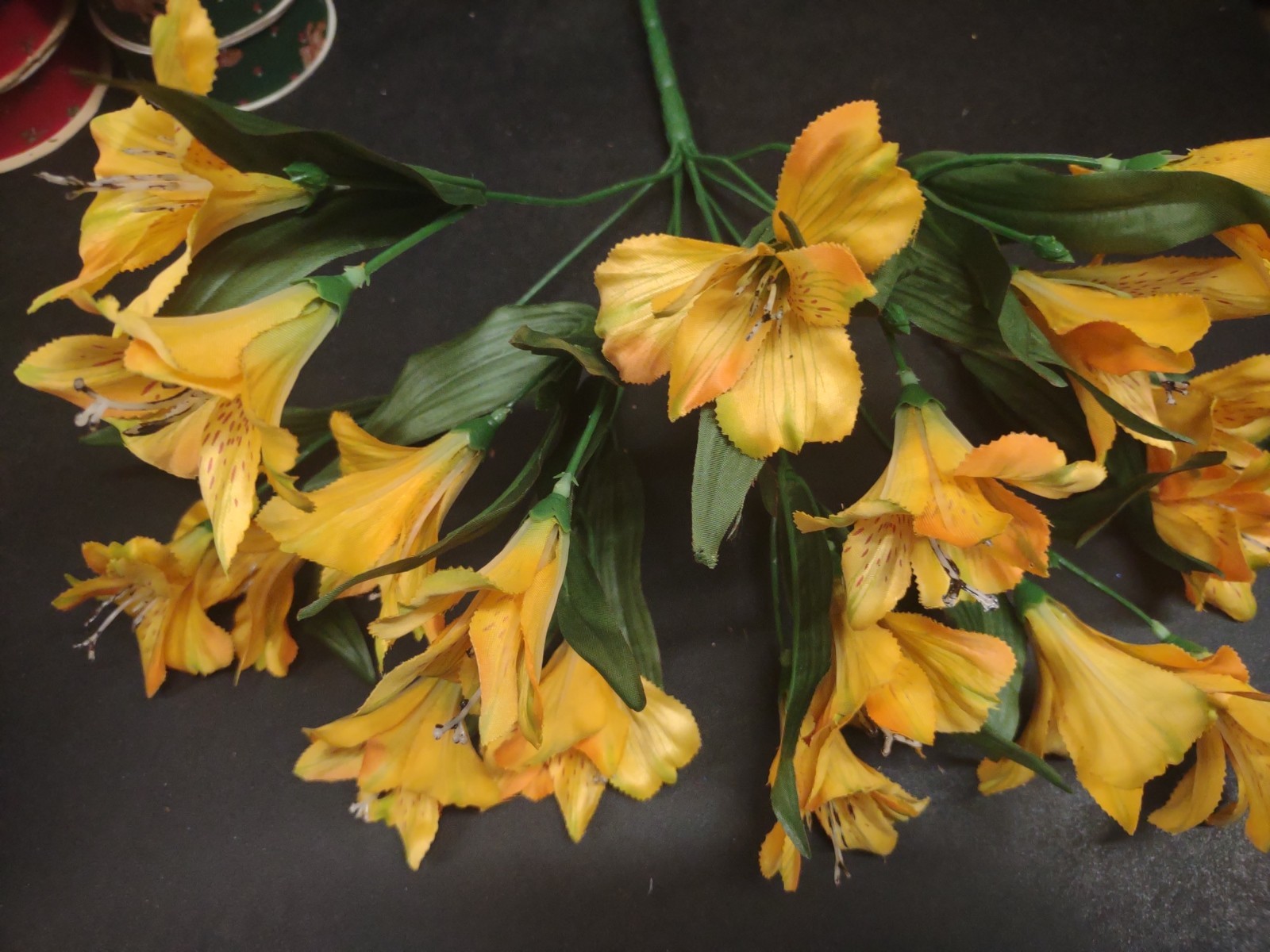 16″ Silk Alstroemeria Bush, 9 Stems, 18 Blooms, Satin Finish Flowers Yellow Gold