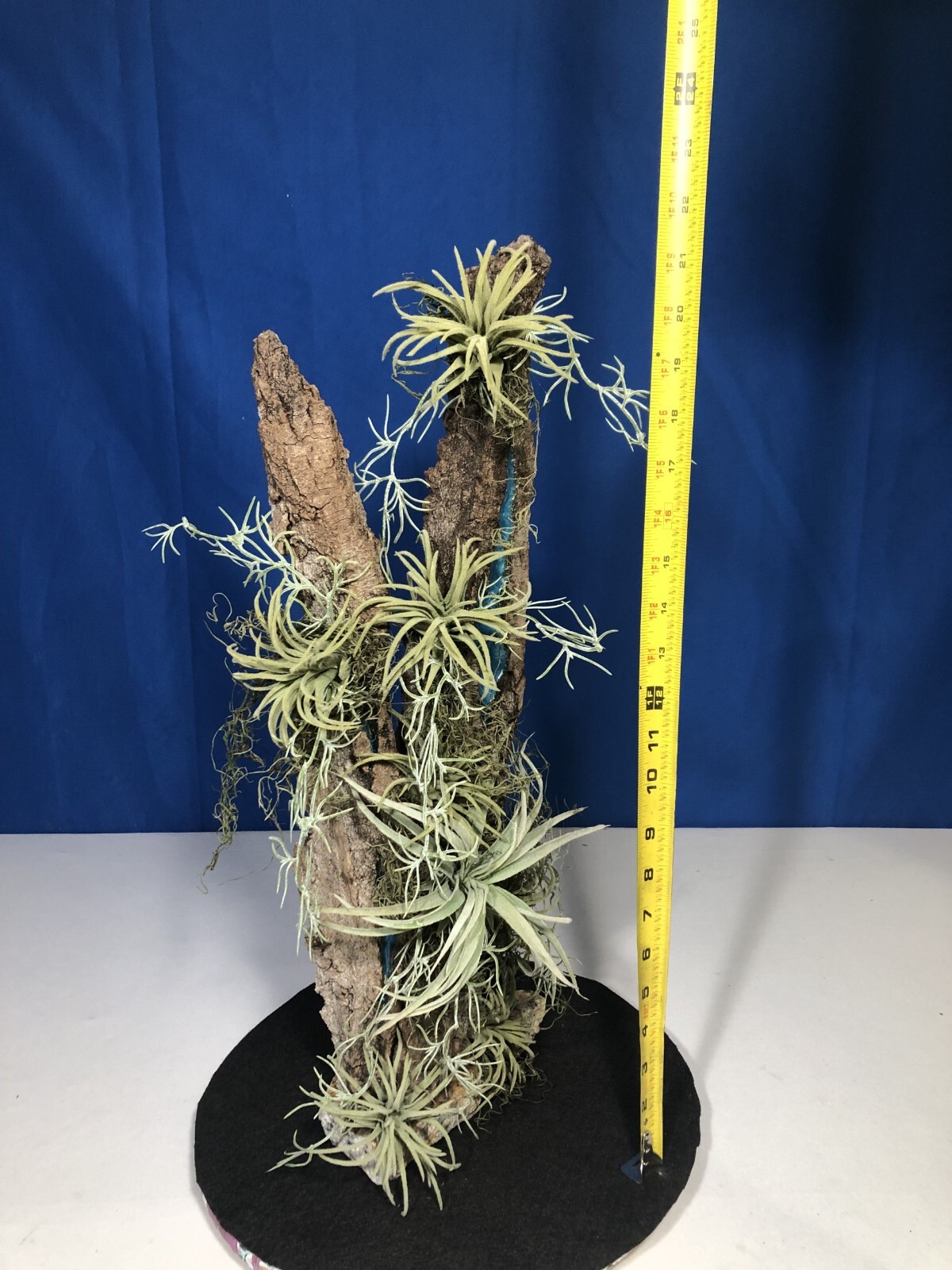 Artificial Succulent Air Plant Home Office Mounted on Real Wood Bark and Stone