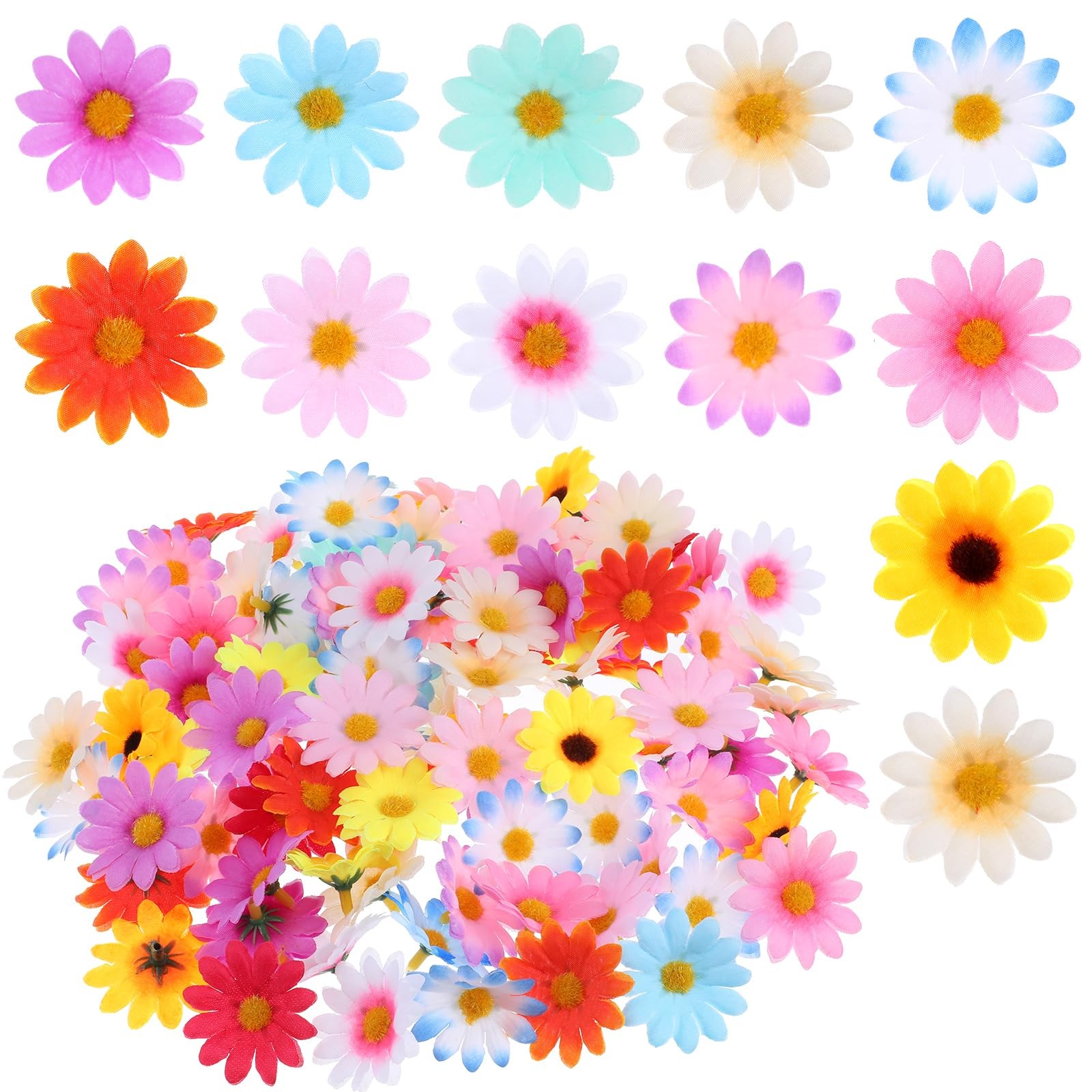 100PCS Fabric Daisy Flower Head, 1.77Inch Multicolor Daisy Artificial Flowers…