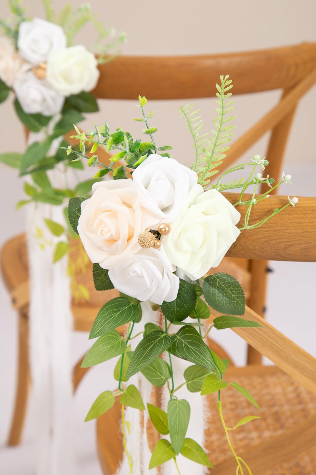Wedding Chair Decorations White Pew Flowers Set of 10 for Wedding Ceremony Pa…