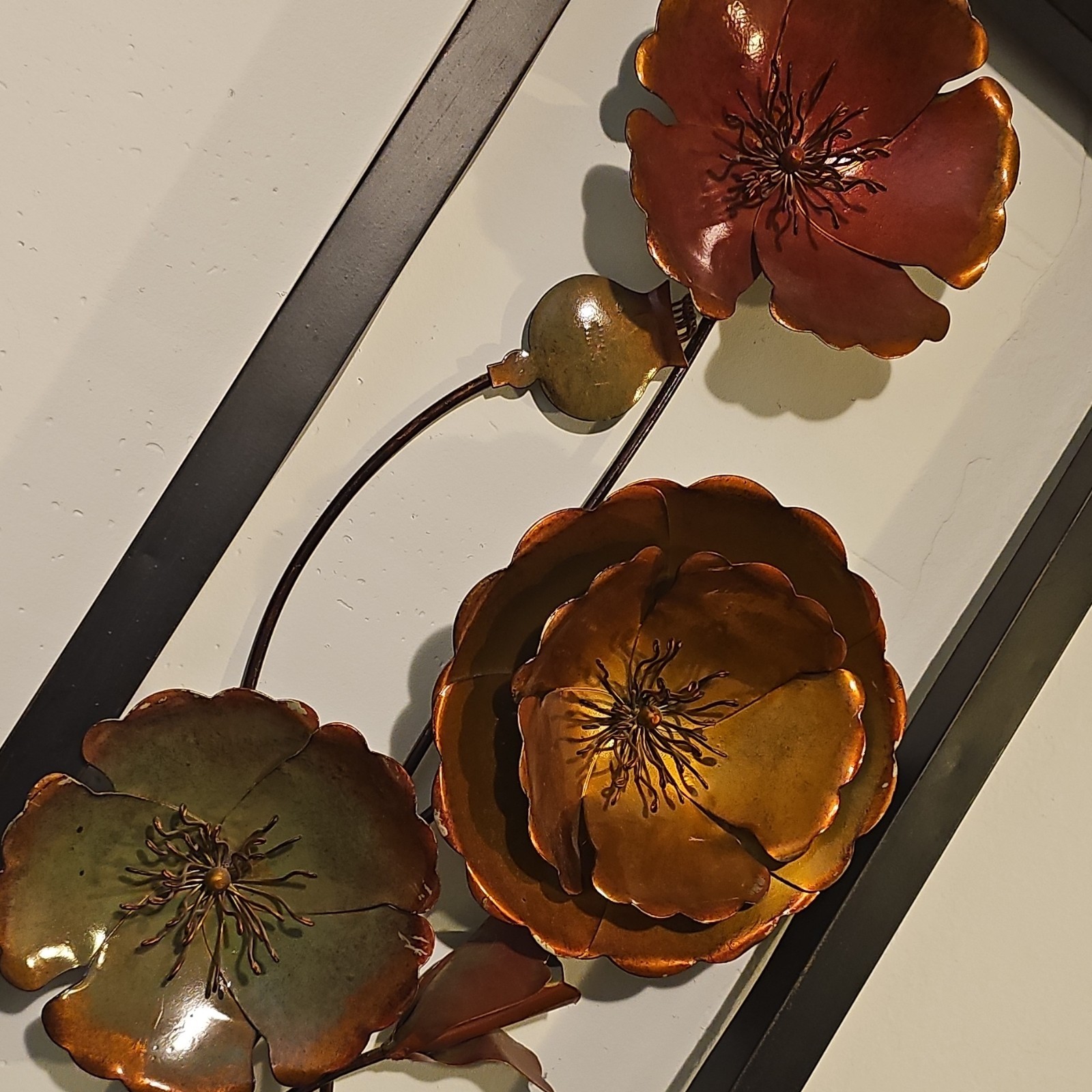 Metal Floral Wall Art Arrangement, Bronze Red Green Gold Black Flowers