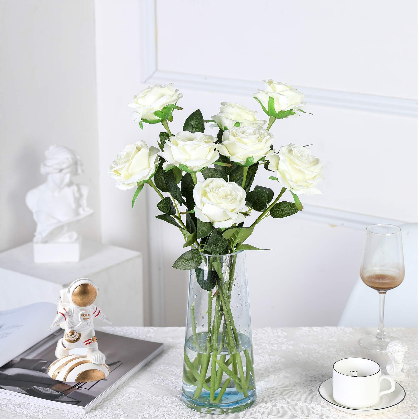 12PCS Artificial Silk Flowers Realistic Roses Bouquet Long Stem for Home Wedd…