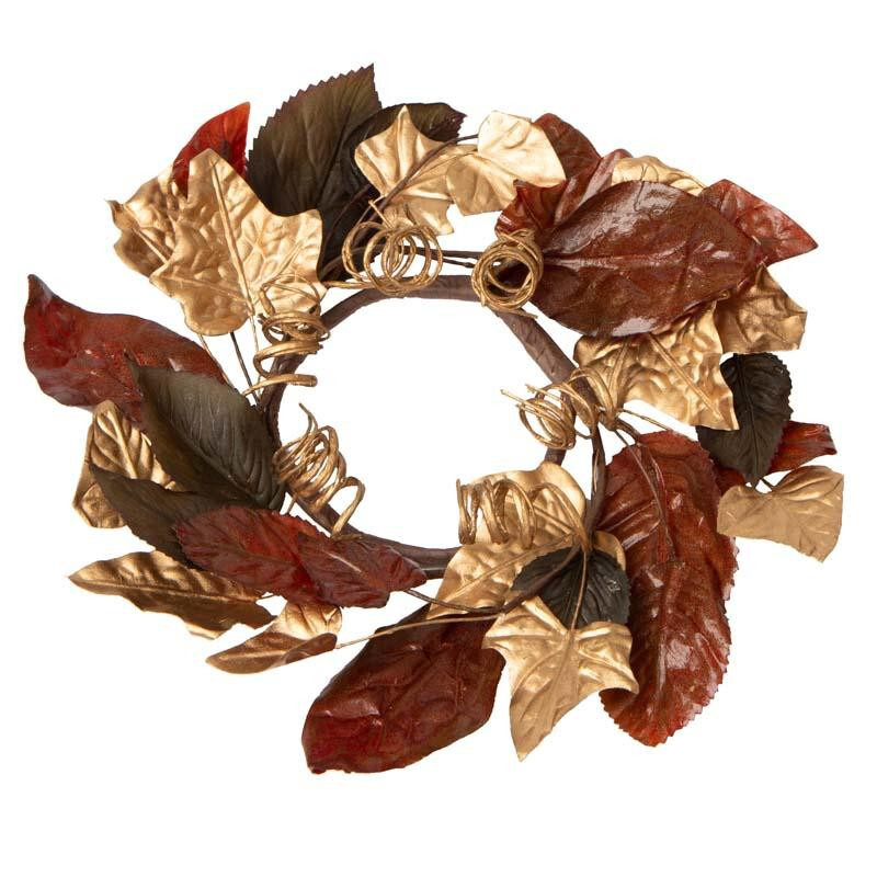 Set of 4 Metallic Faux Magnolia Leaf 9″ Candle Rings