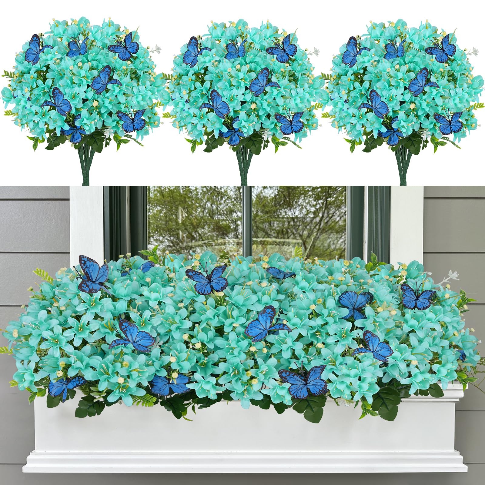 10 Bundles Artificial Daffodil Flowers, 17.7″ UV Resistant Teal Silk Flower A…