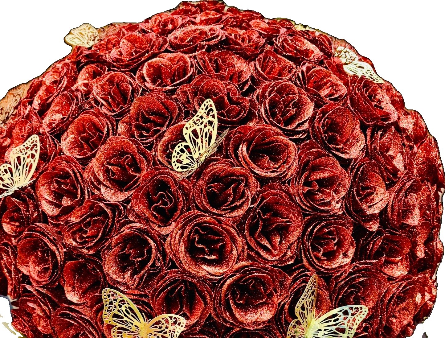 144 Artificial Red Roses Glitter Silk Flowers Bouquet Arrangement Eternal Crown