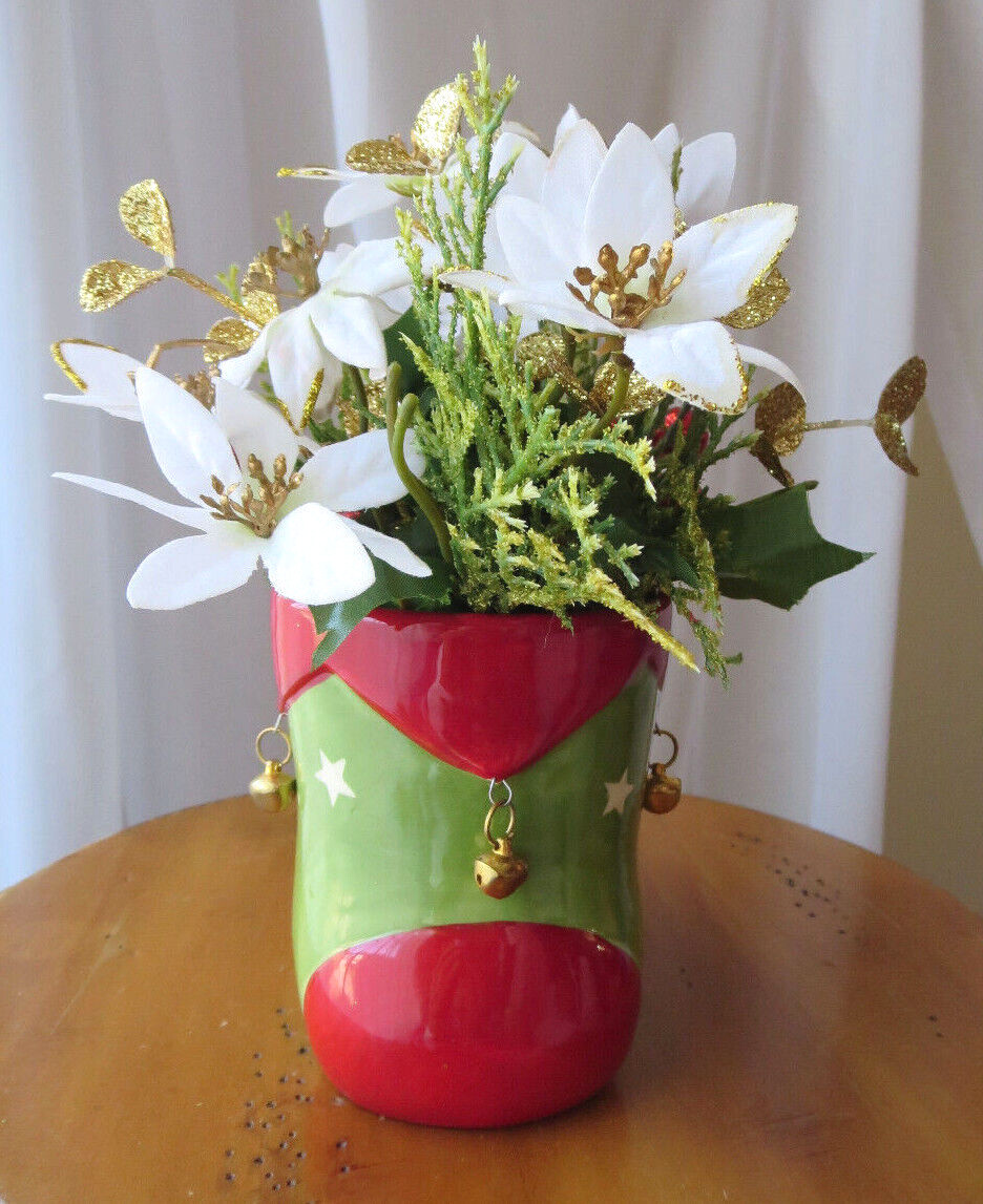 ARTIFICIAL SILK/PLASTIC FLOWERS ARRANGEMENT CHRISRMAS HOLIDAY 5″x7″