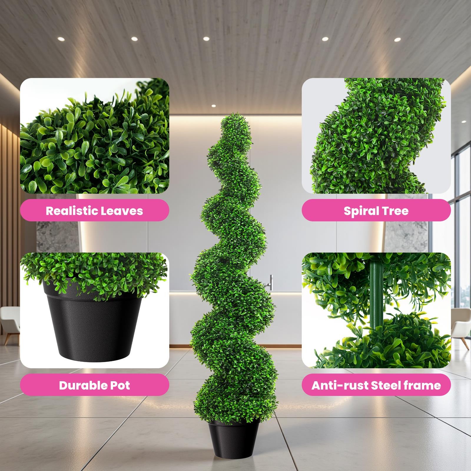 2 Pack 35″ Artificial Spiral Topiary Tree Fake Plant Indoor & Outdoor for Porch