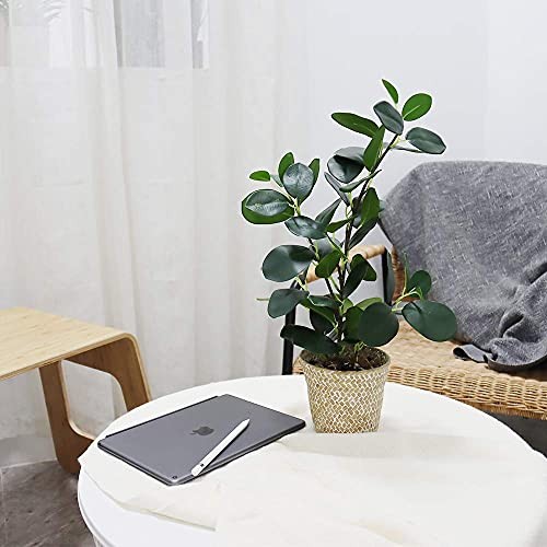 Artificial Ficus Tree Small Fake Plants in Weaved Pot 20″ Height for 1 Green