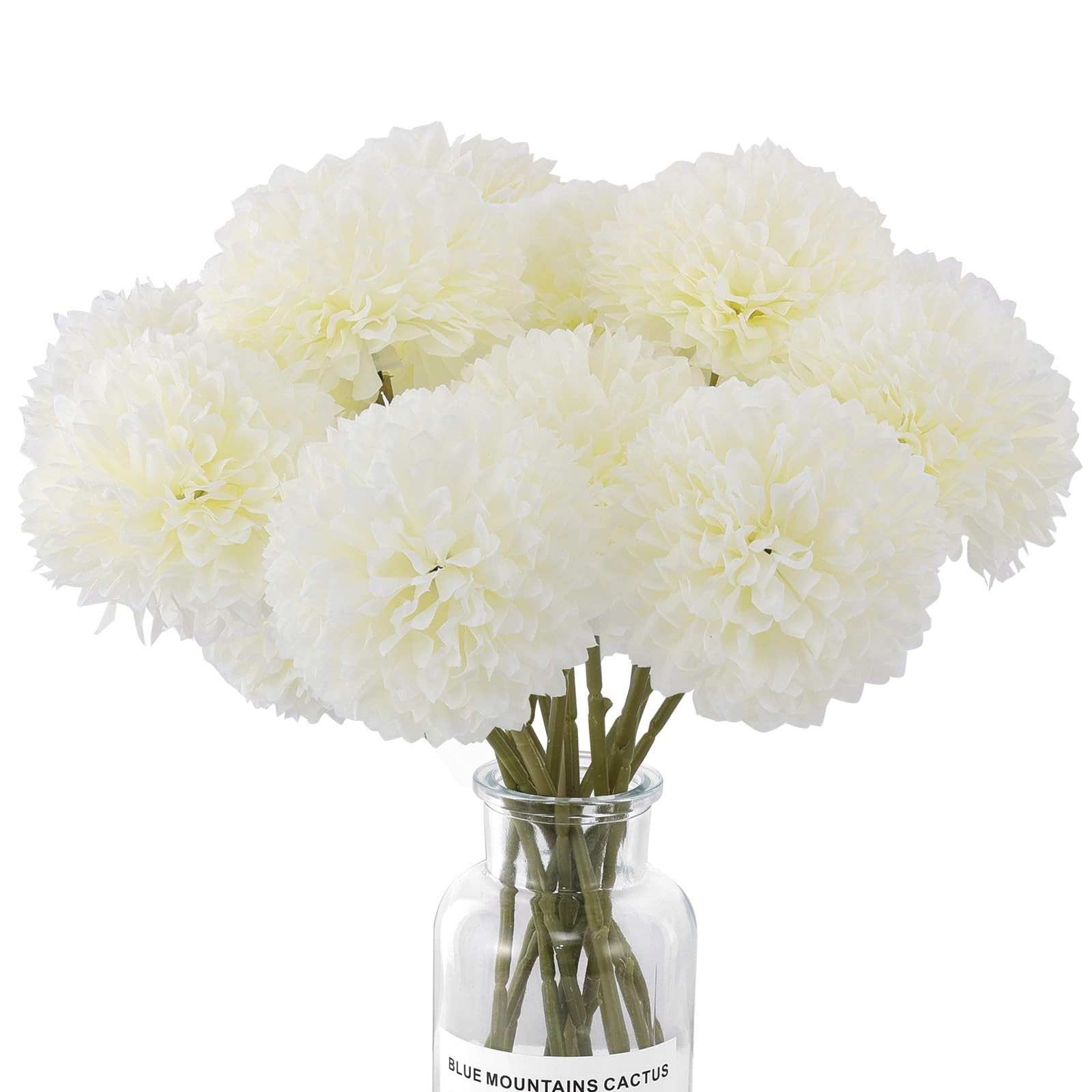 12 PCS Artificial Chrysanthemum Silk Ball White Flowers Fake Mums Decor