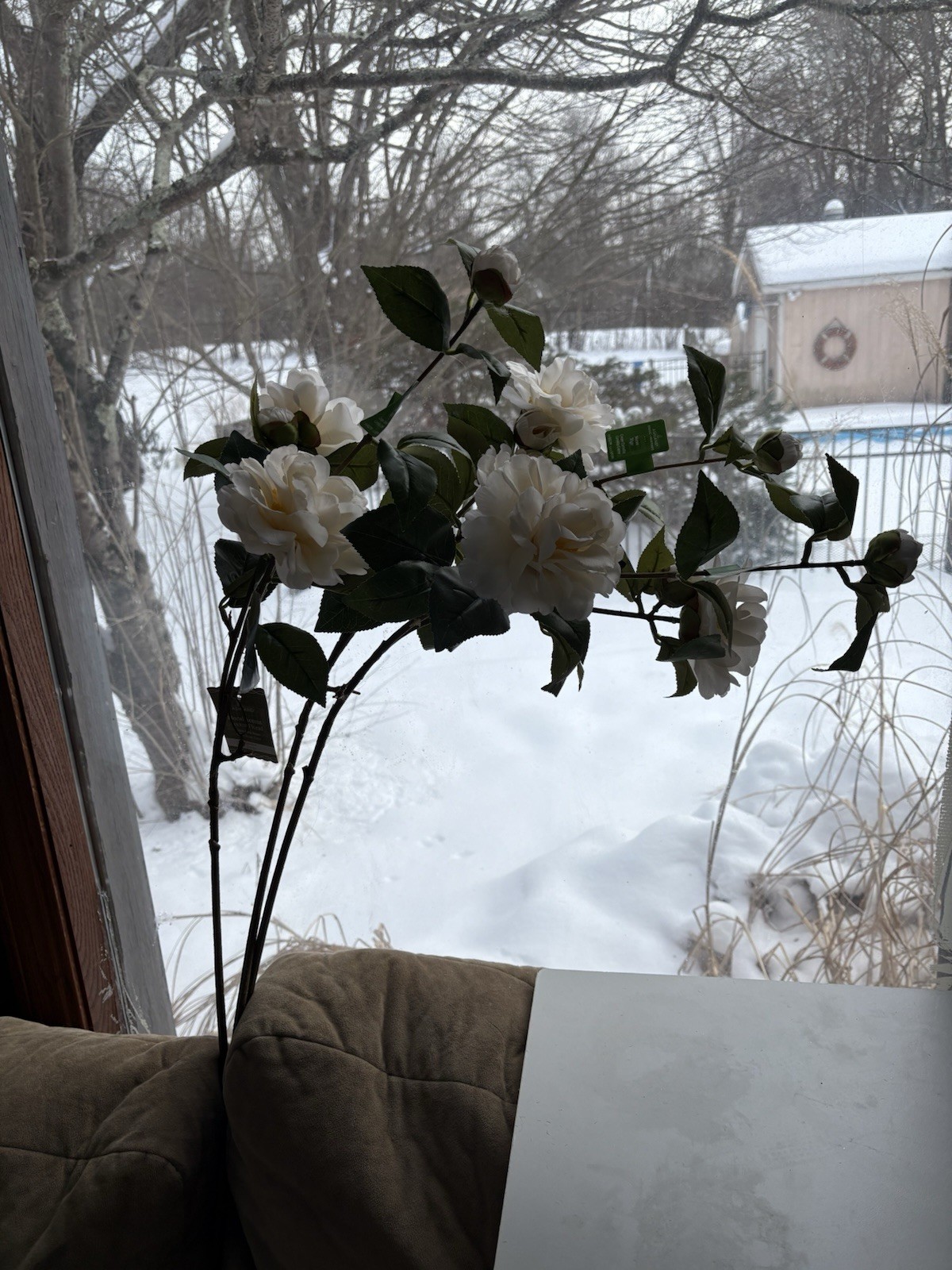 Real Touch White Camellia Long Stem Silk Artificial Flowers-Ashland New