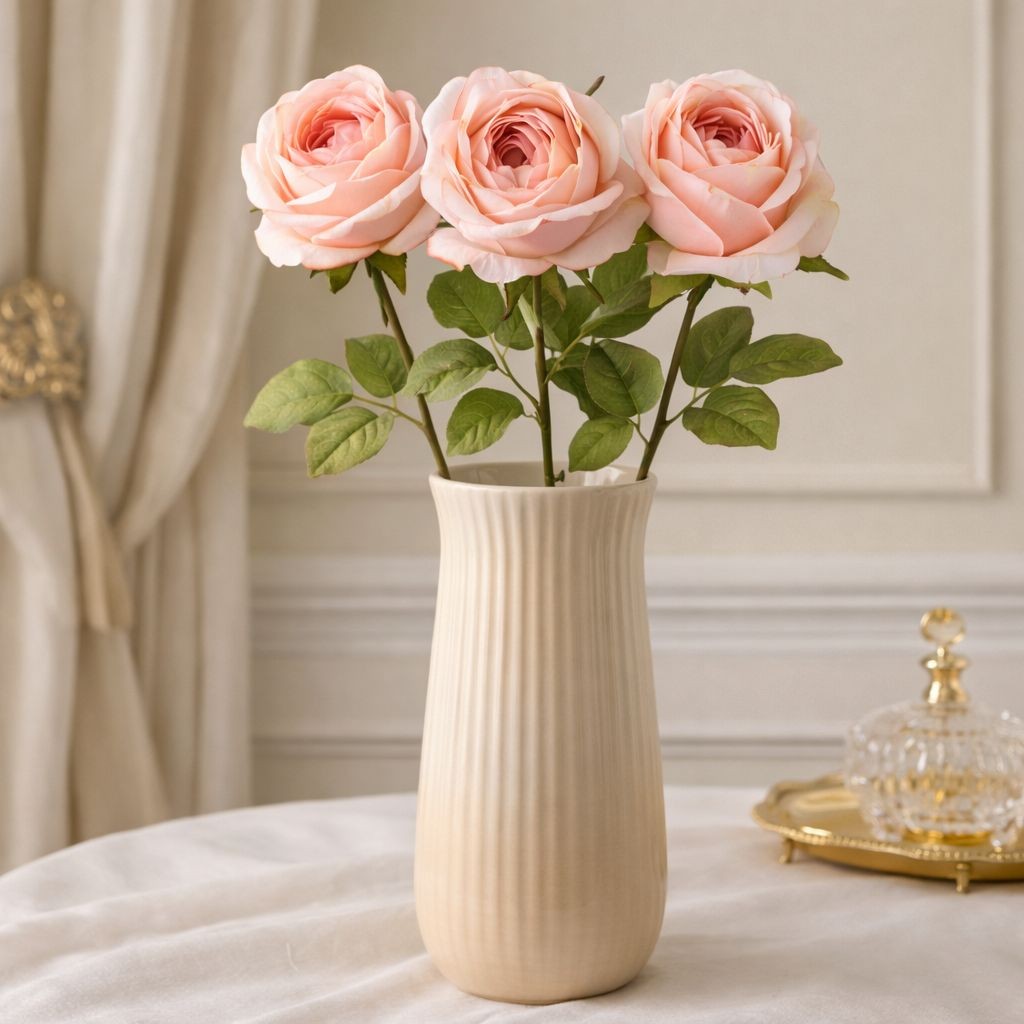 Blush Pink Artificial Roses Set Of 3 Fake Flower Stems Silk Roses Long Stem Wedd