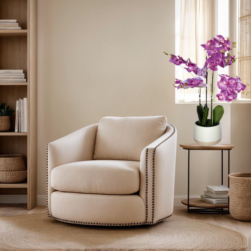 Faux Orchid Flower Arrangement Ceramic Pot Artificial Plant Home Decoration