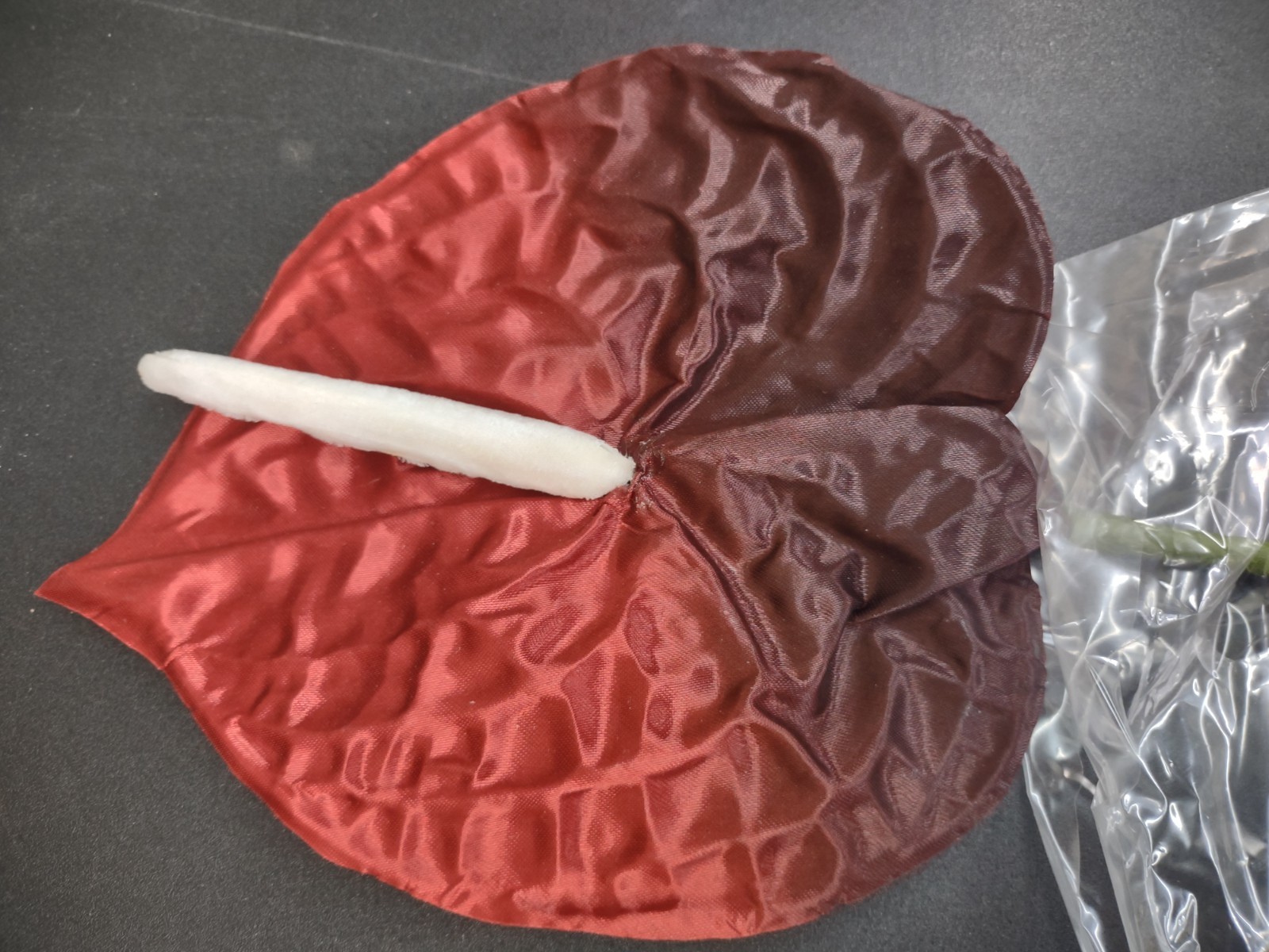 Giant Tropical Anthurium Flower, Red/Burgundy Satin, Large Bloom & Long Stem