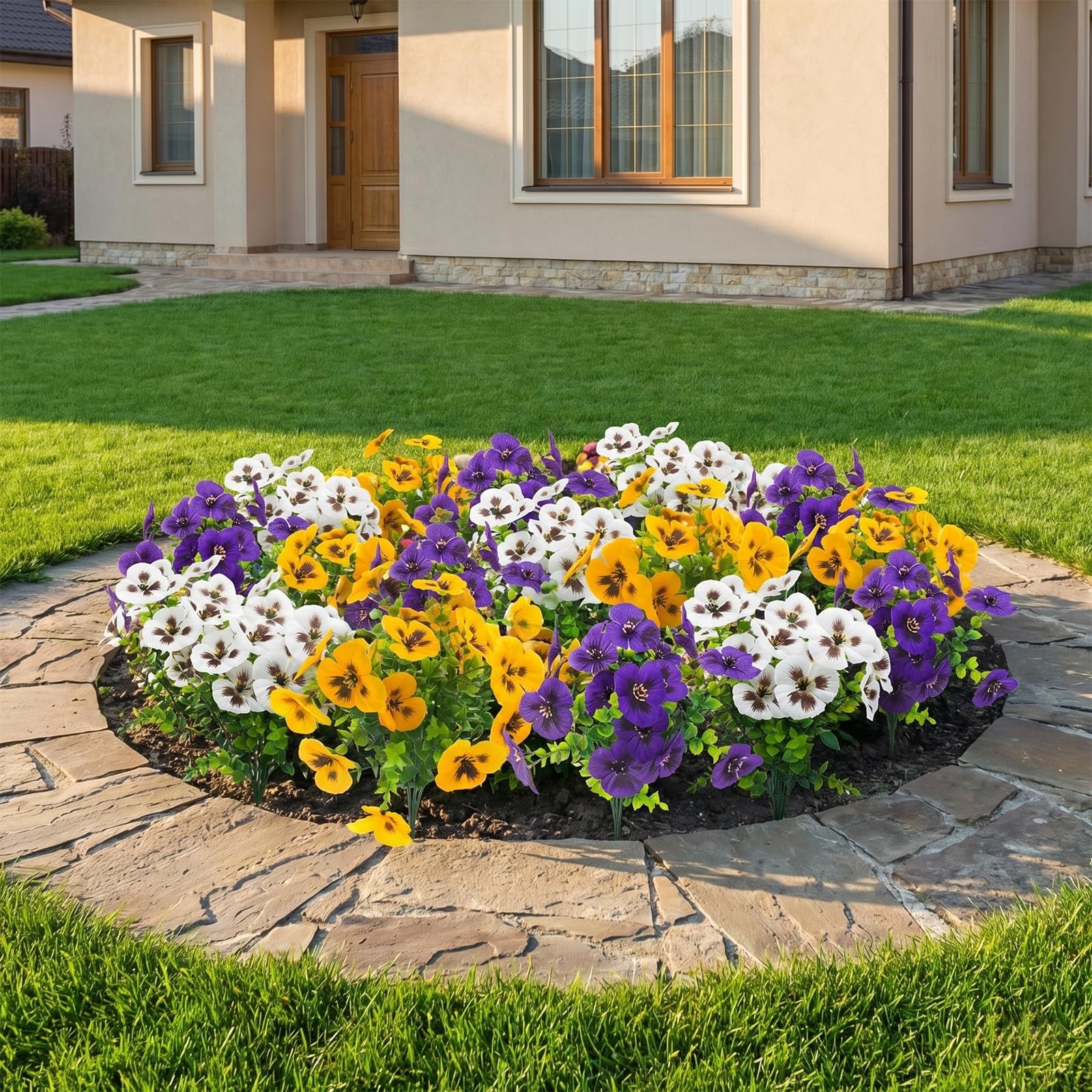 18 Pcs Artificial Fake Pansy Flowers for Outdoor, Faux Silk Pansies Spring Fl…